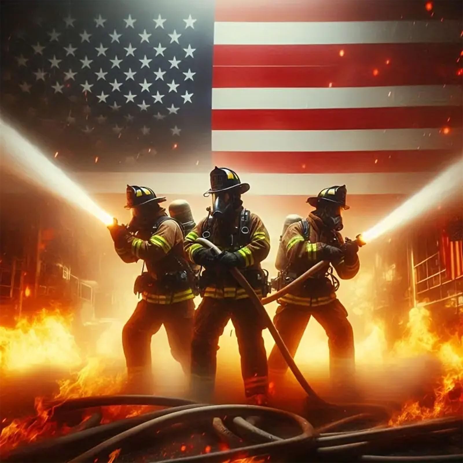 CXYQLC DIY 5D Diamond Painting Kits for Adults, Diamond Art American Firefighter Heroes Diamond Painting Full Drill Crystal Rhinestone Embroidery