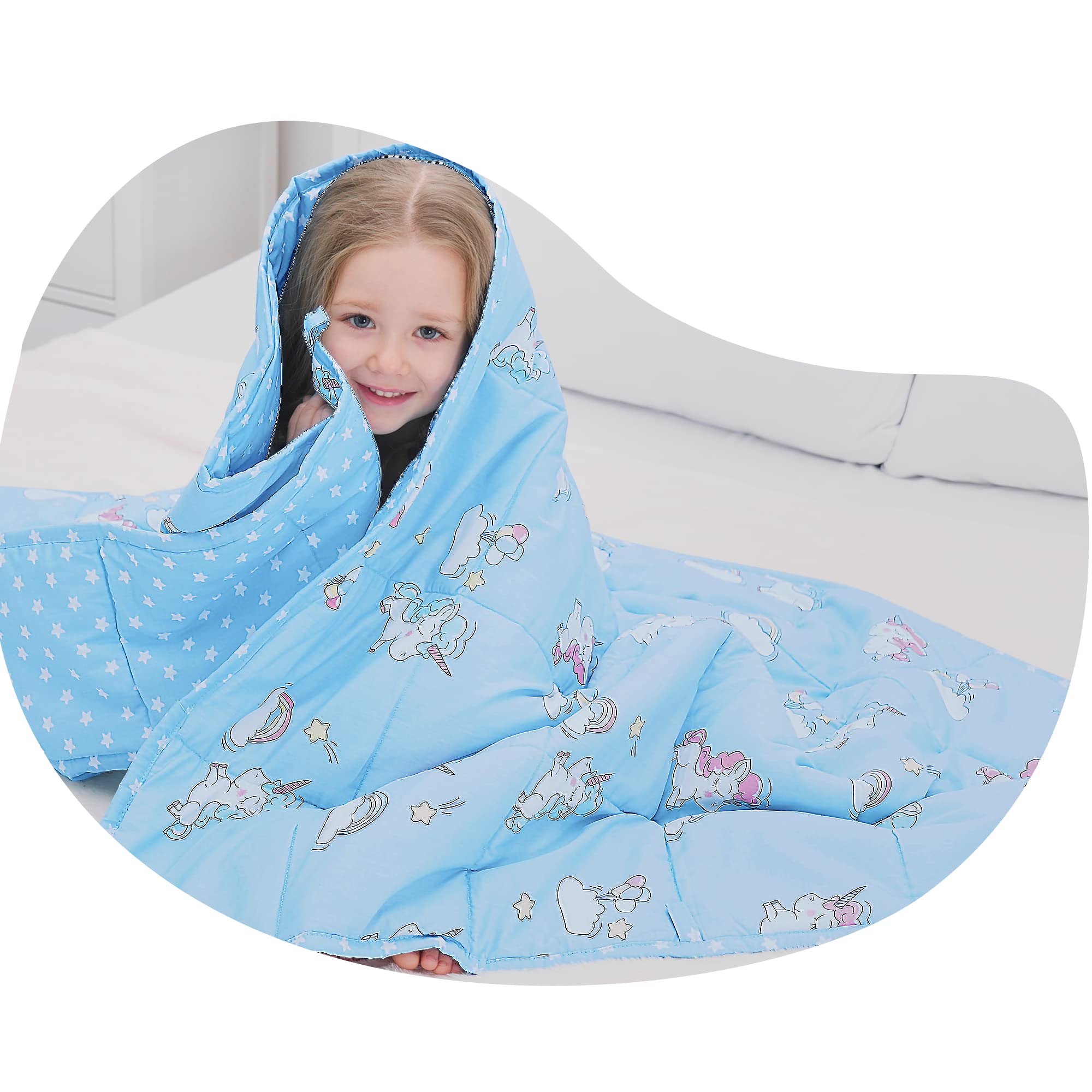 Alomidds Weighted Blanket Kids 7lbs 41"x60", Comfort Breathable Cooling Weighted Blanket with Premium Glass, Children Soft Throw Blanket for Sleeping, Blue Unicorn