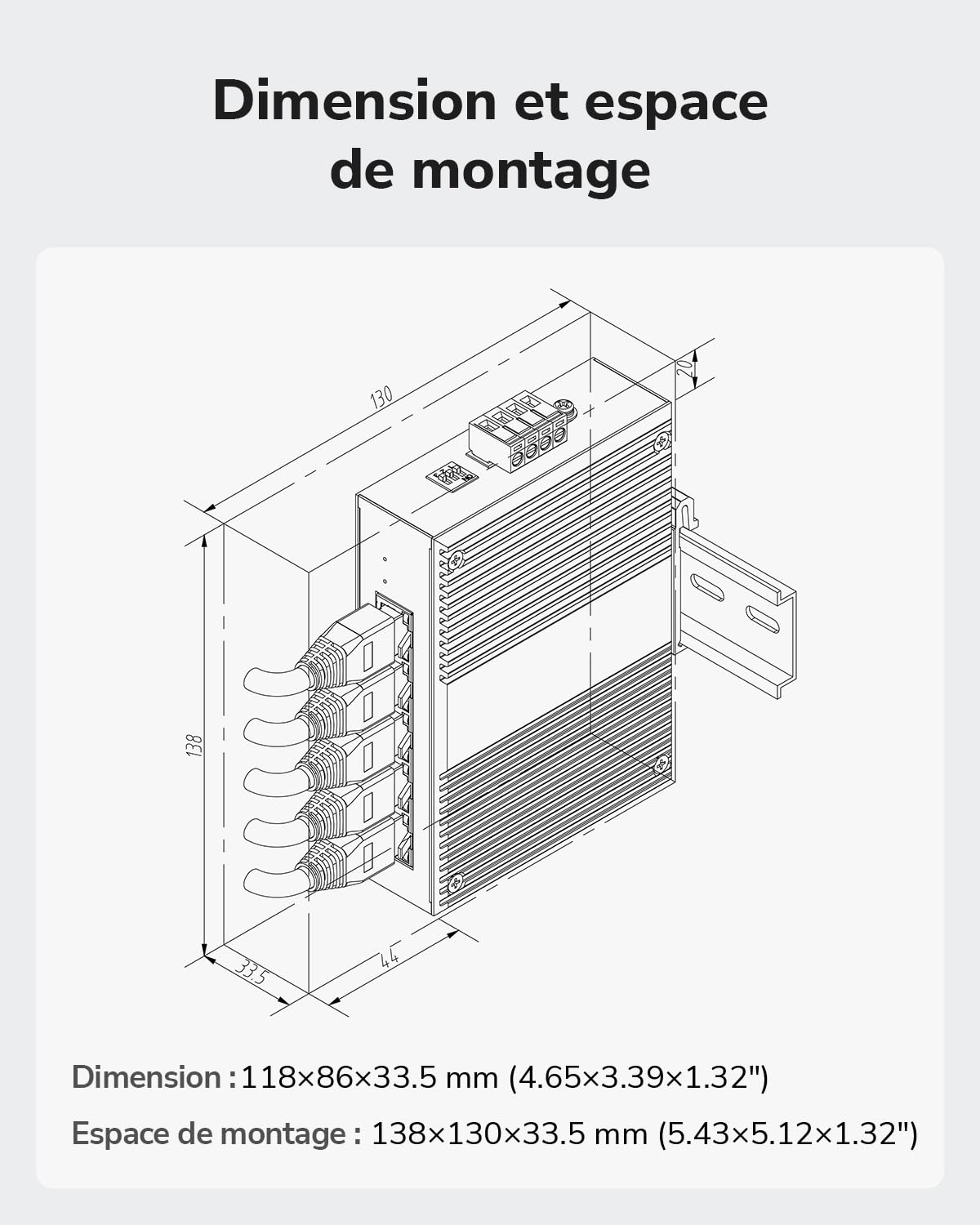 Cudy Switch Industriel 5 Ports Gigabit, Rail DIN IP40, Protection Contre l'inversion de polarité et Contre Les Courts-Circuits, prévention des tempêtes Broadcast, IG1005 | 5 ports GbE robustes, isolation des ports / mode DIP 250 m, Plug & Play, IP40, -40
