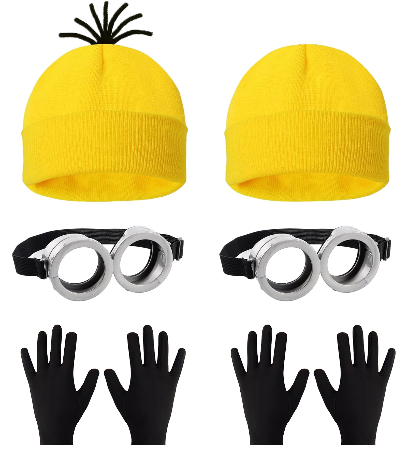 Double Suit Yellow Costume Accessories Set, Yellow Beanie, Goggles & Black Gloves, Perfect for Halloween Parties, Fancy Dress