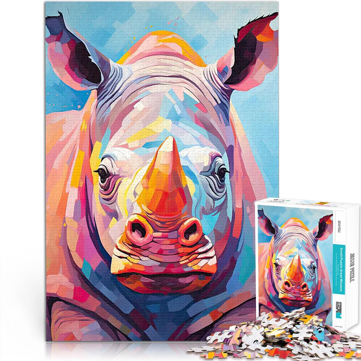 Jigsaw Puzzles 1000 Piece for Adults Rhino Portrait Spielzeug für die ganze Familie Tolles Geschenk für Spiele38x26cm