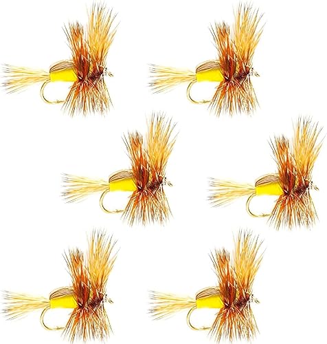 The Fly Fishing Place Yellow Humpy Classic Trout - Moscas de pesca con mosca seca juego de 6 moscas tamaño 10