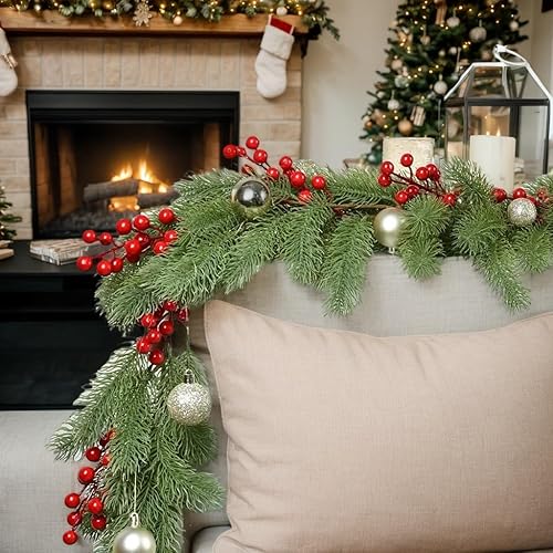 Miniatura 6 de Guirnalda de Navidad de pino artificial de nieve, colección navideña de 79 pulgadas de largo para Navidad, temporada de vacaciones, mantel de