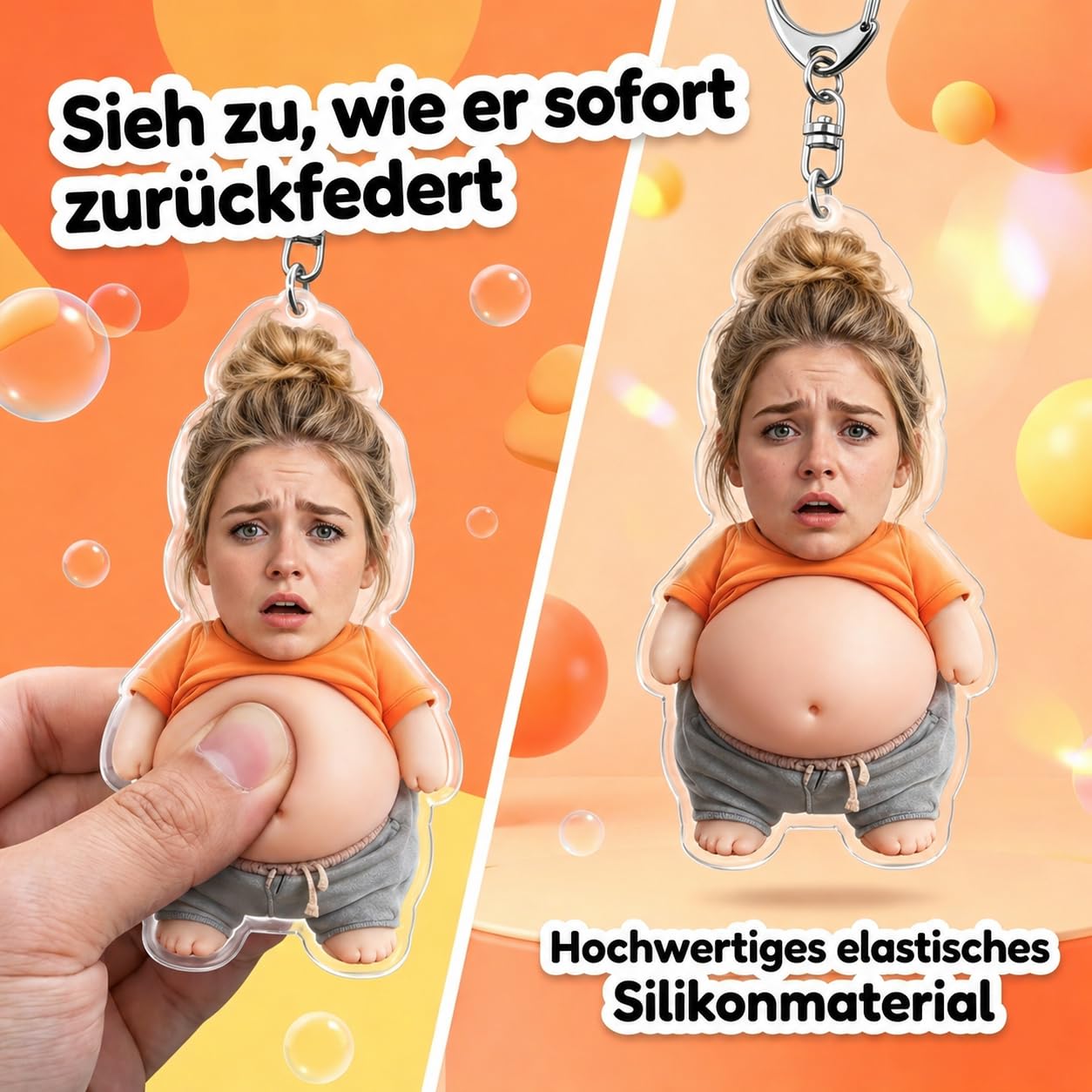Personalisierter Gesicht Squishy Schlüsselanhänger – Lustiger Bauch-Drücker Anti-Stress Anhänger mit eigenem Foto, Muttertag & Vatertag