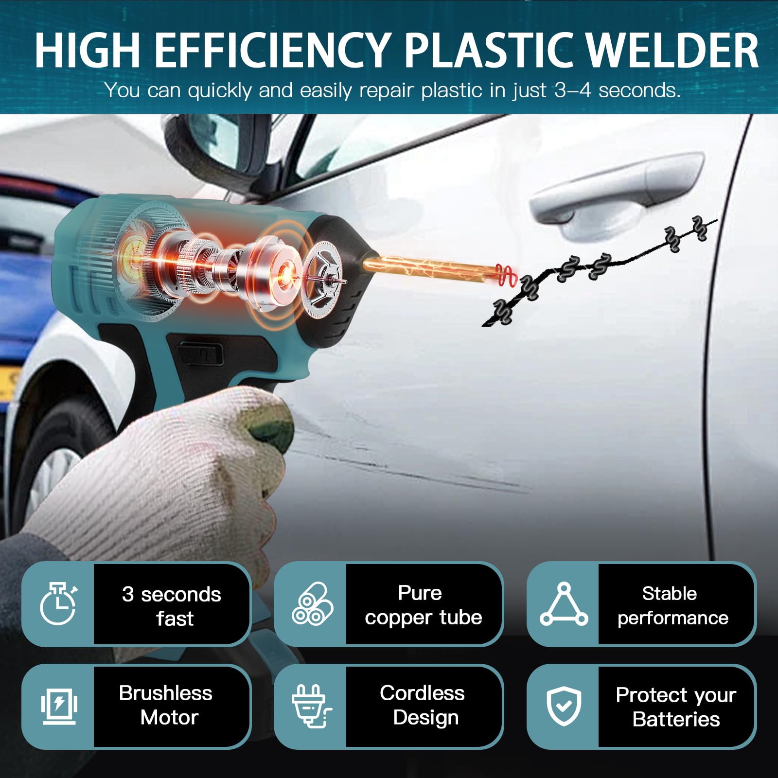 Soudure Plastique sans Fil, Kit Reparation Souder Plastique avec 400Pcs Agrafeuse Chaud, Soudeuse Plastique Compatible avec Makita 18V Batterie pour Réparer Pare Chocs Auto (Batterie Non Incluse)