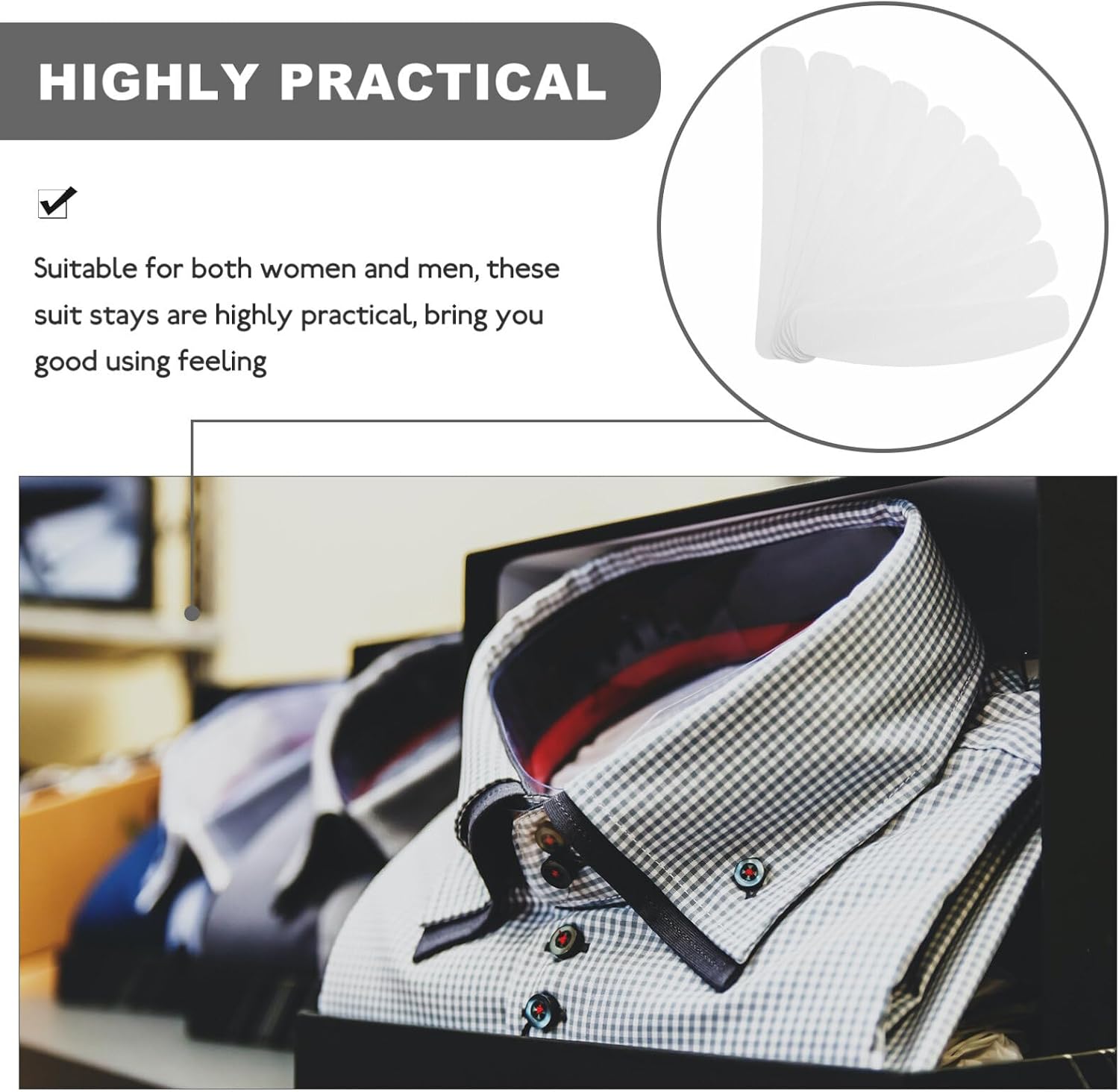 VALICLUD Collar Stays for Men, 10pcs Dress Shirt Collar Inserts Collar Tabs Plastic Collar Stays Adhesive Collar Stay Holders for Mens Dress Shirts