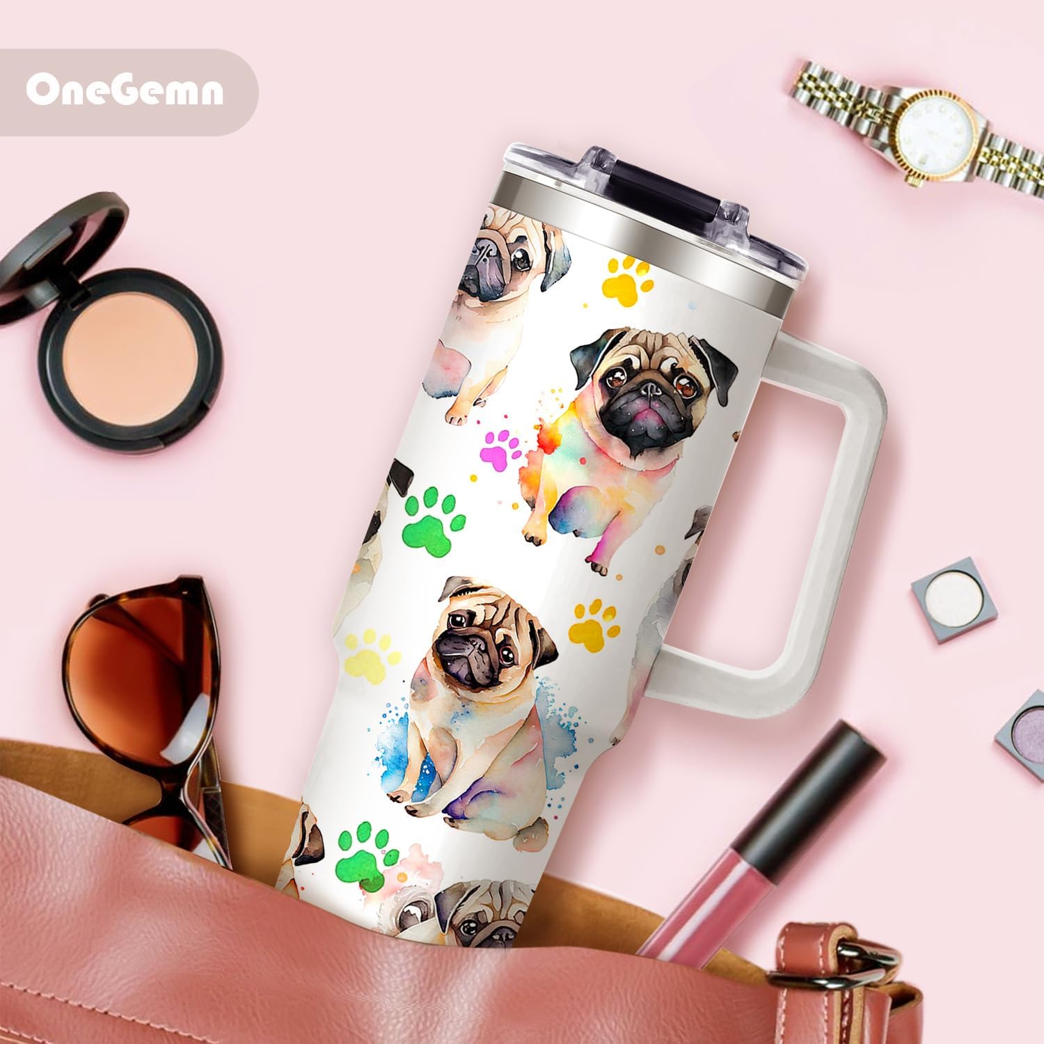 Pug Gifts for Pug Lovers,40oz Travel Tumbler Gifts for Women - Pugs Mom Gift for Dog Lovers for Mothers Day, Pugs Dog Gift for Her Birthday, Christmas Thank you Present - Image 4