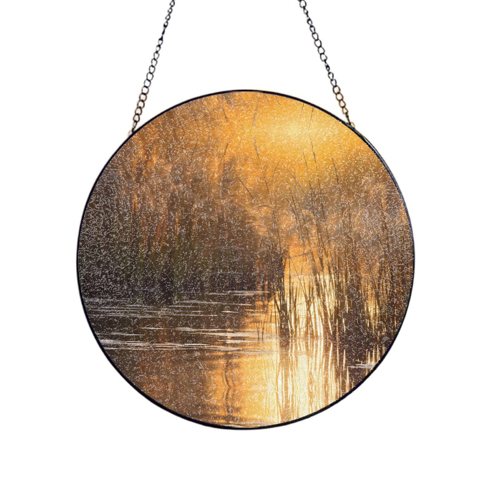 Phayah Reeds Print Glass Window Hanging Sun Catchers Suncatcher Decor For Birthday For Home Garden Porch 10in（25cm）