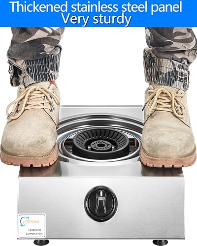 Miniatura 4 de Horynar Estufa de propano de un solo quemador, 1 quemador, 12000 BTU, estufa de combustible doble, quemador de propano de encendido automático con