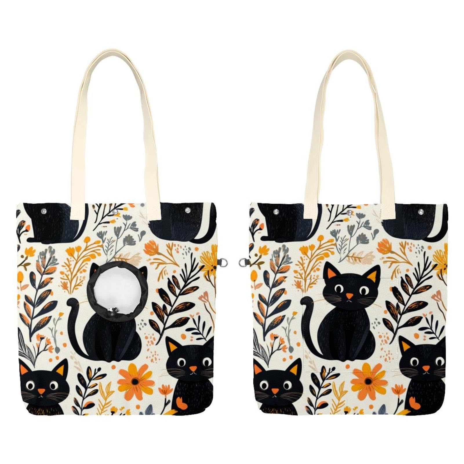 Sac de transport en toile motif chats raffiné avec bandoulière confort doublée
