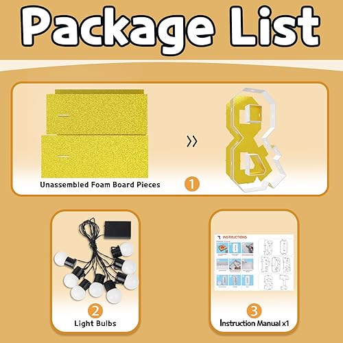 Miniatura 4 de Imprsv Números de marquesina dorados de 4 pies decoración de fiesta dorada - Número iluminado 5 grande 4 pies de alto - Decoraciones de cumpleaños