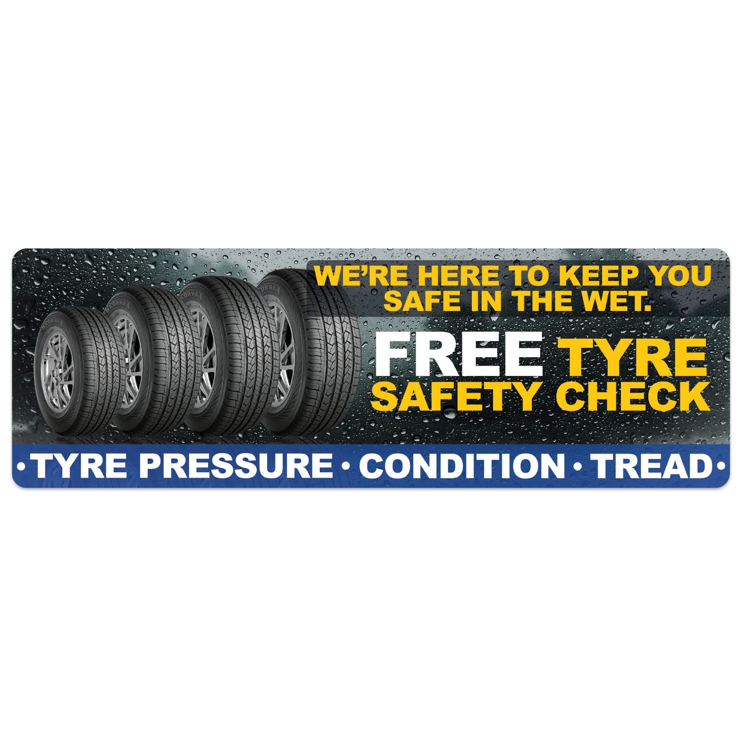 Free Tyre Safety Check Car Garage Sticker Window Decal Sign Advert (Large - 60cm x 20cm)