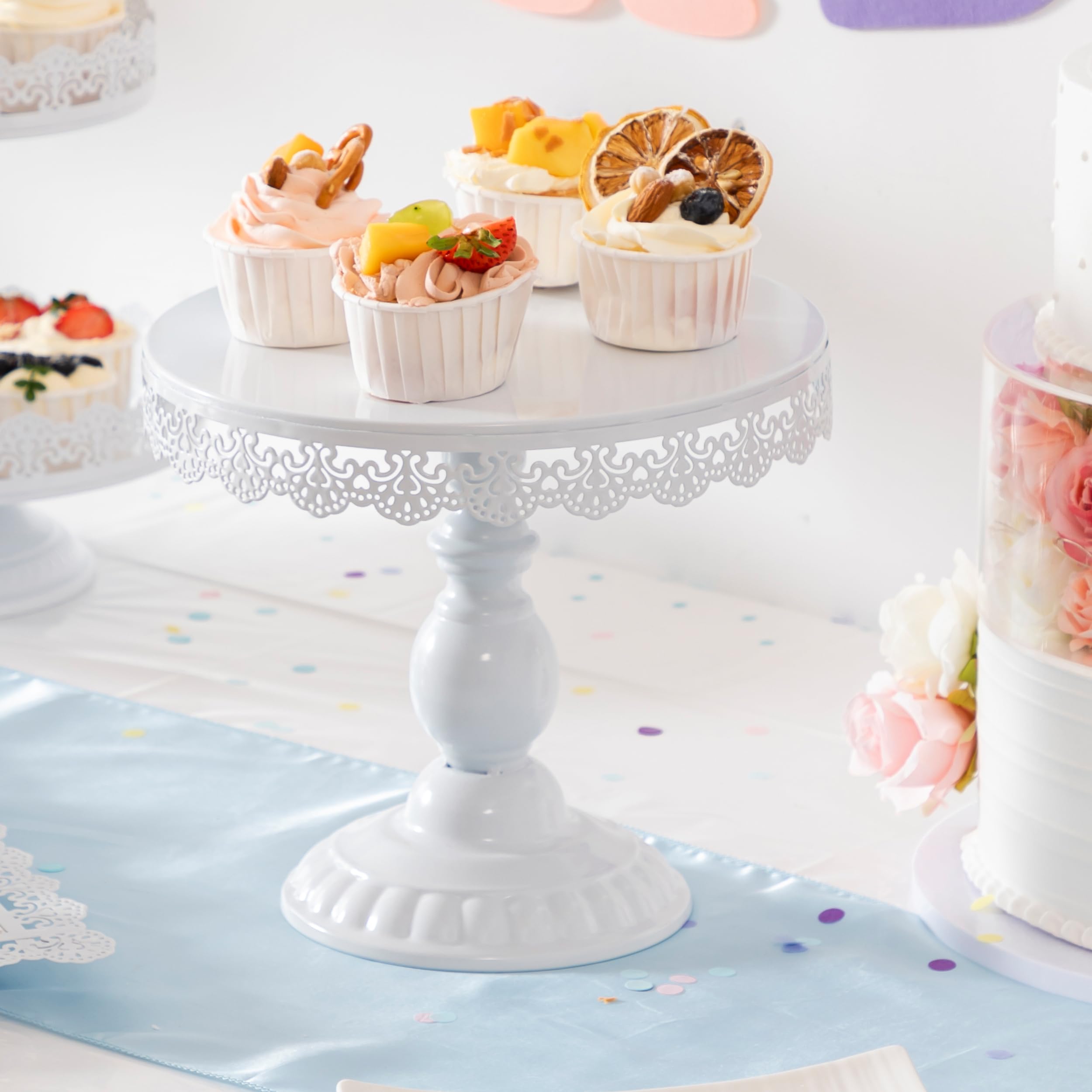 HBlife 3 PCS Vintage Cake Stand, White Cake Stand Set Disc Diameter 8" 10" 12", Perfect Dessert Table Display Set