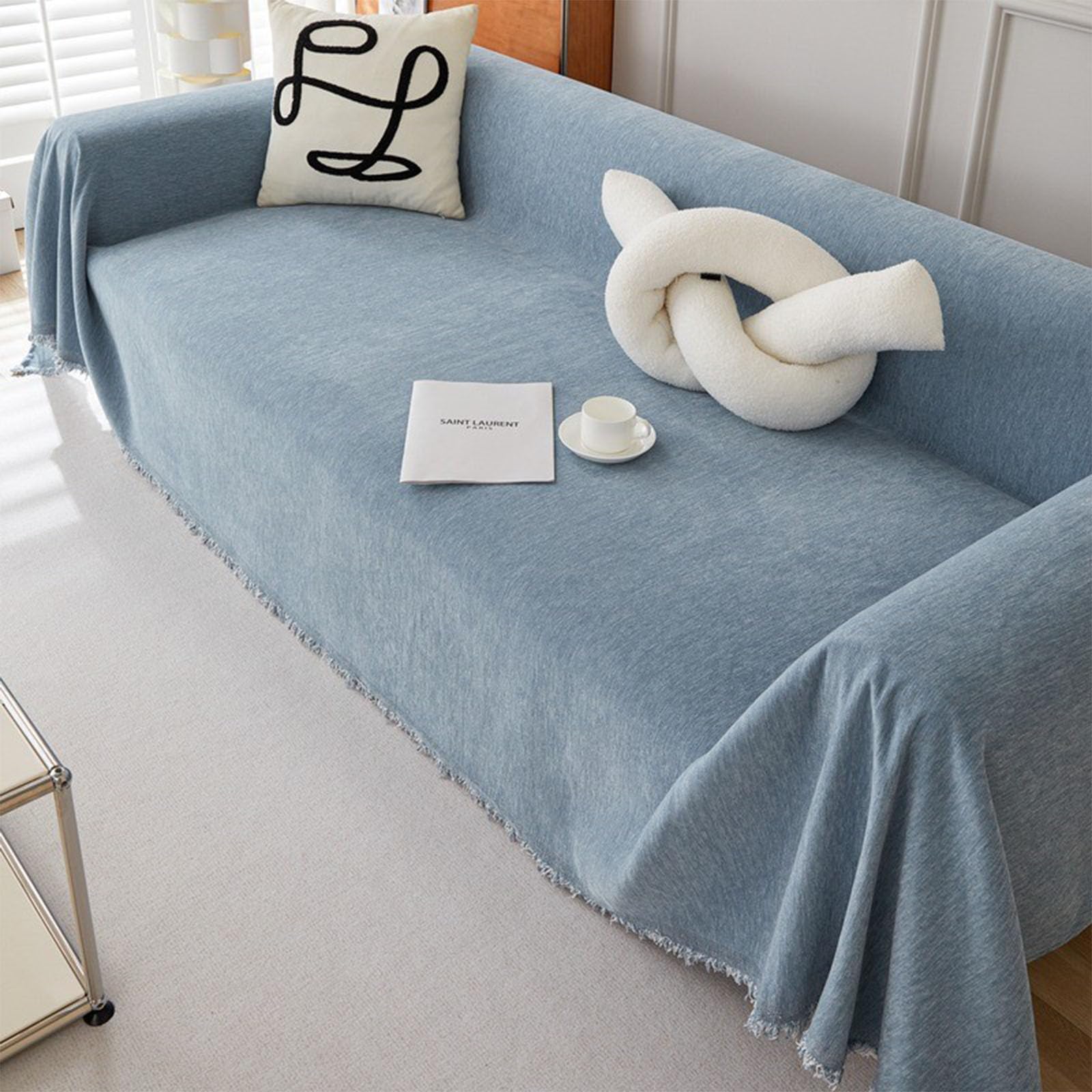 Housse de canapé lavable et protège-meubles en chenille à pompons