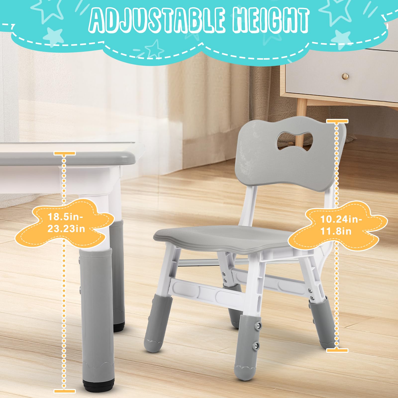 FAHKNS Toddler Table and Chair Set, Height Adjustable Kids Table and 2 Chairs, Graffiti Desk, Multi-Function Tables for Kindergarten, Living Room, Kid's Room