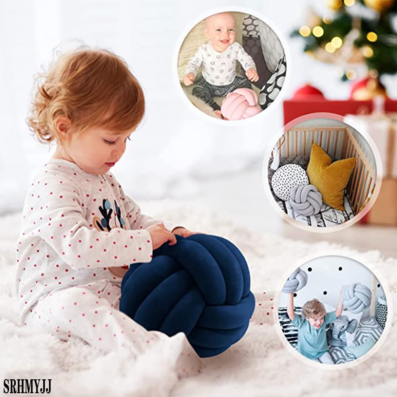 Cuscino a Forma di Nodo a Sfera, Tessuto a Mano 3 Fili, Morbido per Auto Divano Camera dei Bambini (Dark Gray 27cm/10.6in)