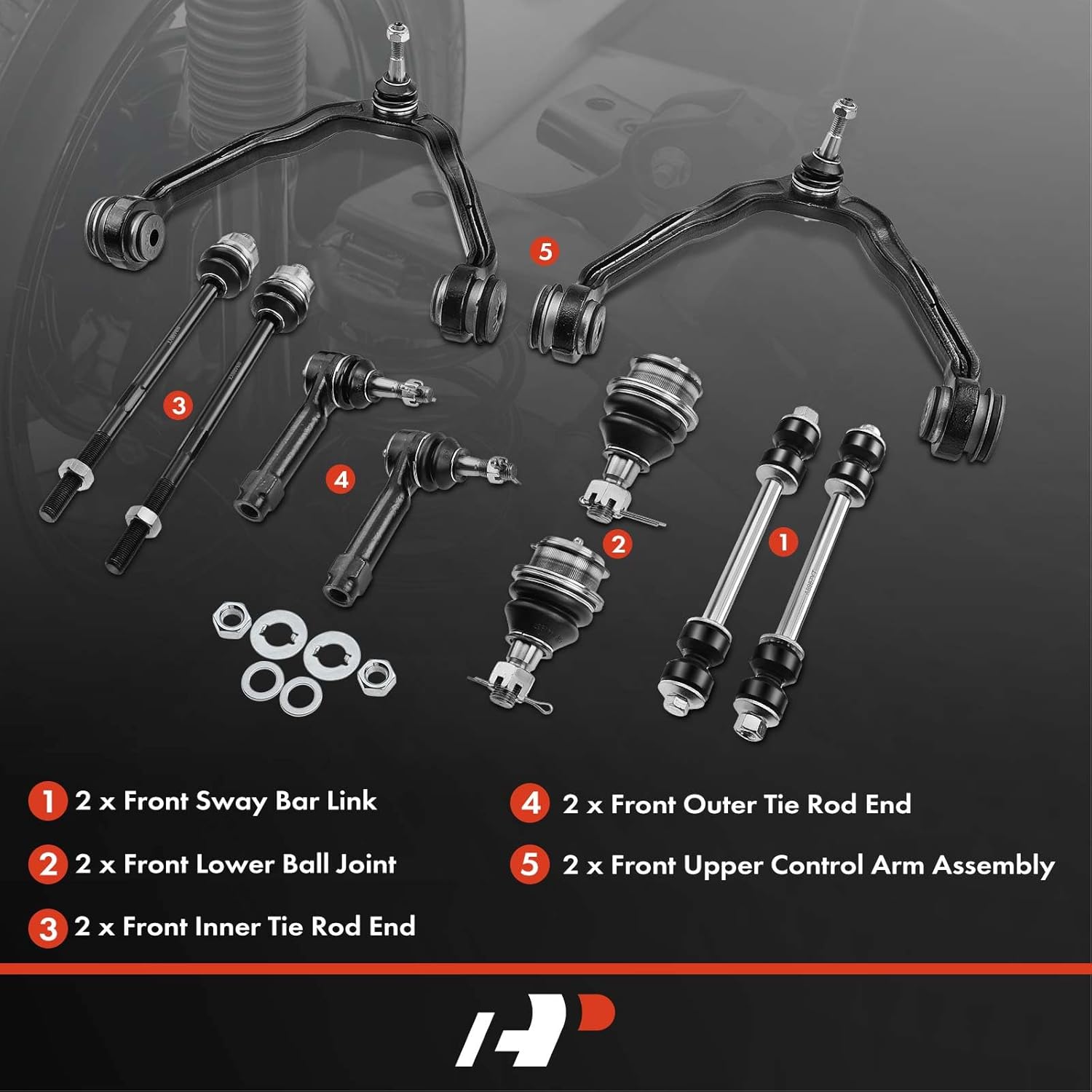 A-Premium Set of 10, Upper Control Arm, Lower Ball Joint, Sway Bar Link, Inner Outer Tie Rod End, Compatible with Chevy GMC Cadillac - Silverado 1500, Sierra 1500, Suburban, Avalanche, Yukon, Escalade