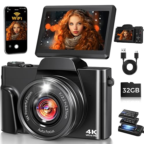 FACLAM 4K Digital Camera WiFi 180° Flip Screen Autofocus 64MP