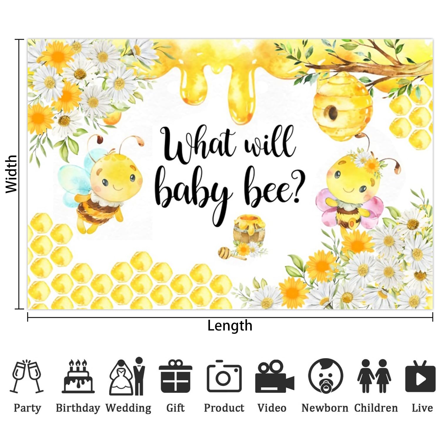 Leowefowa Plaster miodu pszczoła ujawnienie płci dekoracja na imprezę 2,4 x 2 m winyl What Will Baby Beszczoła zdjęcie tło sesja zdjęciowa prezent dla noworodka fotobudka rekwizyty