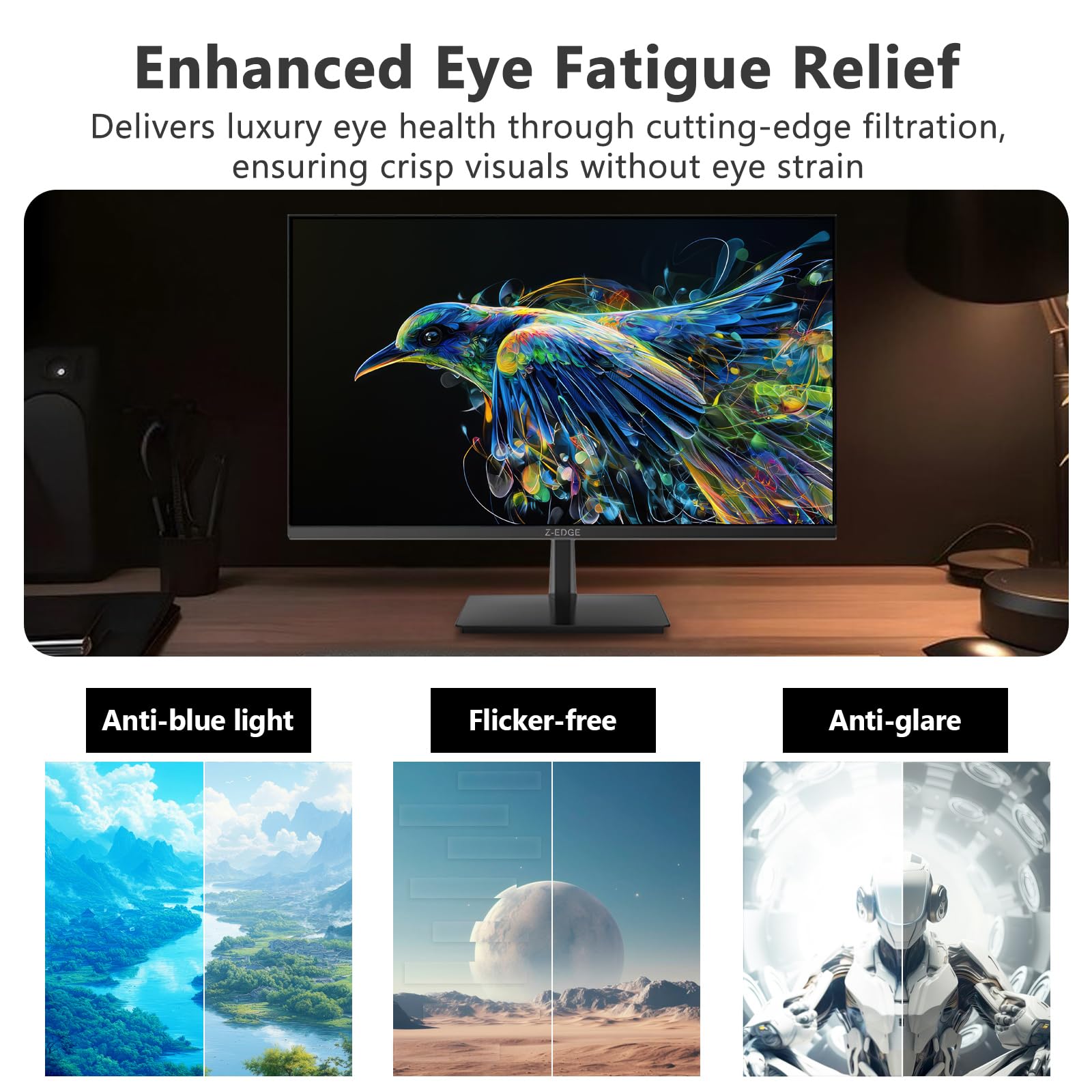 Z-Edge 28 Zoll 4K 144Hz Gaming Monitor UHD IPS 3840x2160 1ms HDMI 2.1 120Hz | PC Bildschirm 16:9, 300cd/m² Helligkeit, FreeSync, HDR10, DP1.4 HDMI2.1, VESA Kompatibel, Schwarz