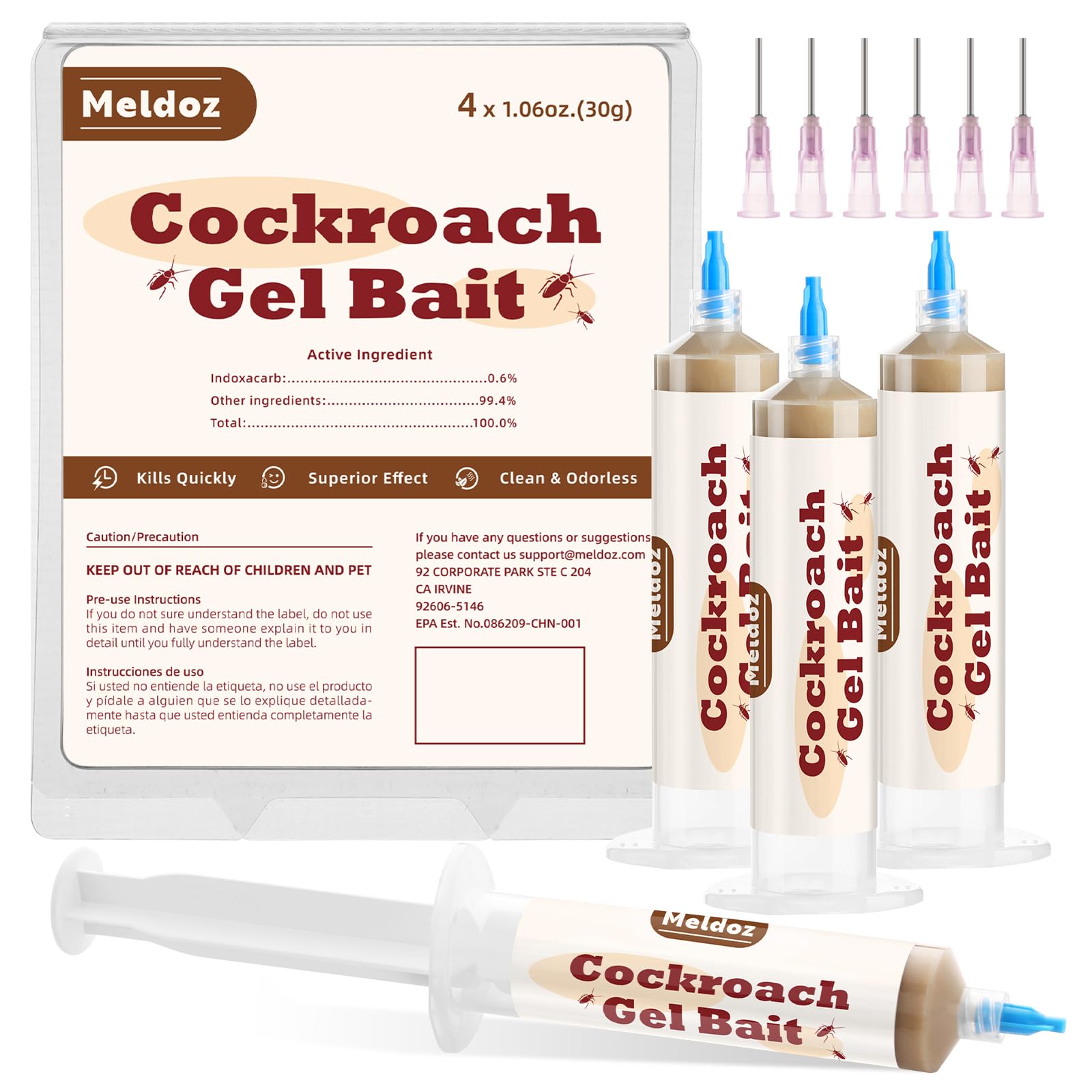 Cockroach Gel Bait, Roach Killer Gel Ready to Use, Control German, American, and Oriental Roaches, Indoor and Outdoor Use (4 Tubes x 30-Grams)