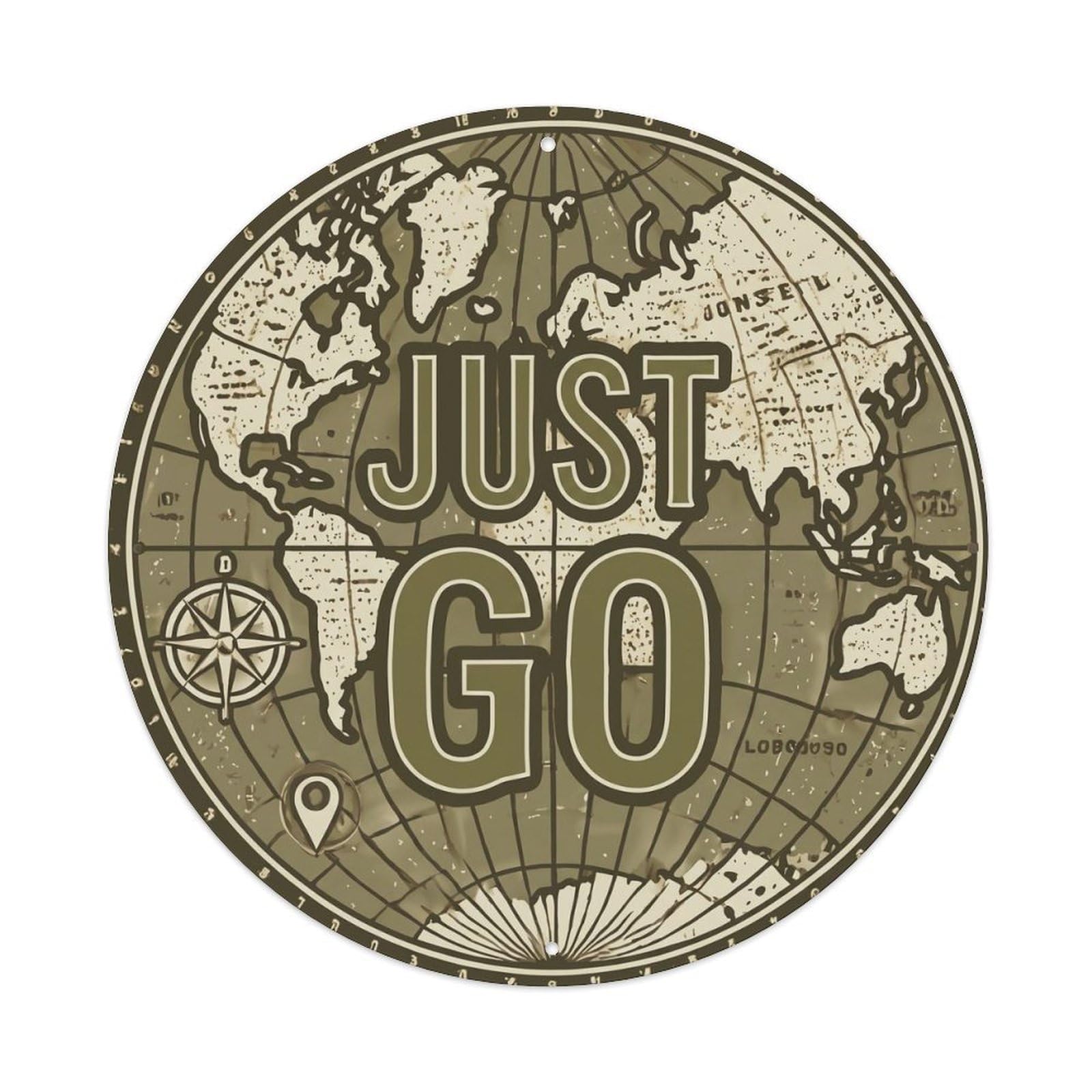 Yrnq 8X8inch Vintage Style Vintage World Map With Compass Just Go Terrain Metal Tin Sign