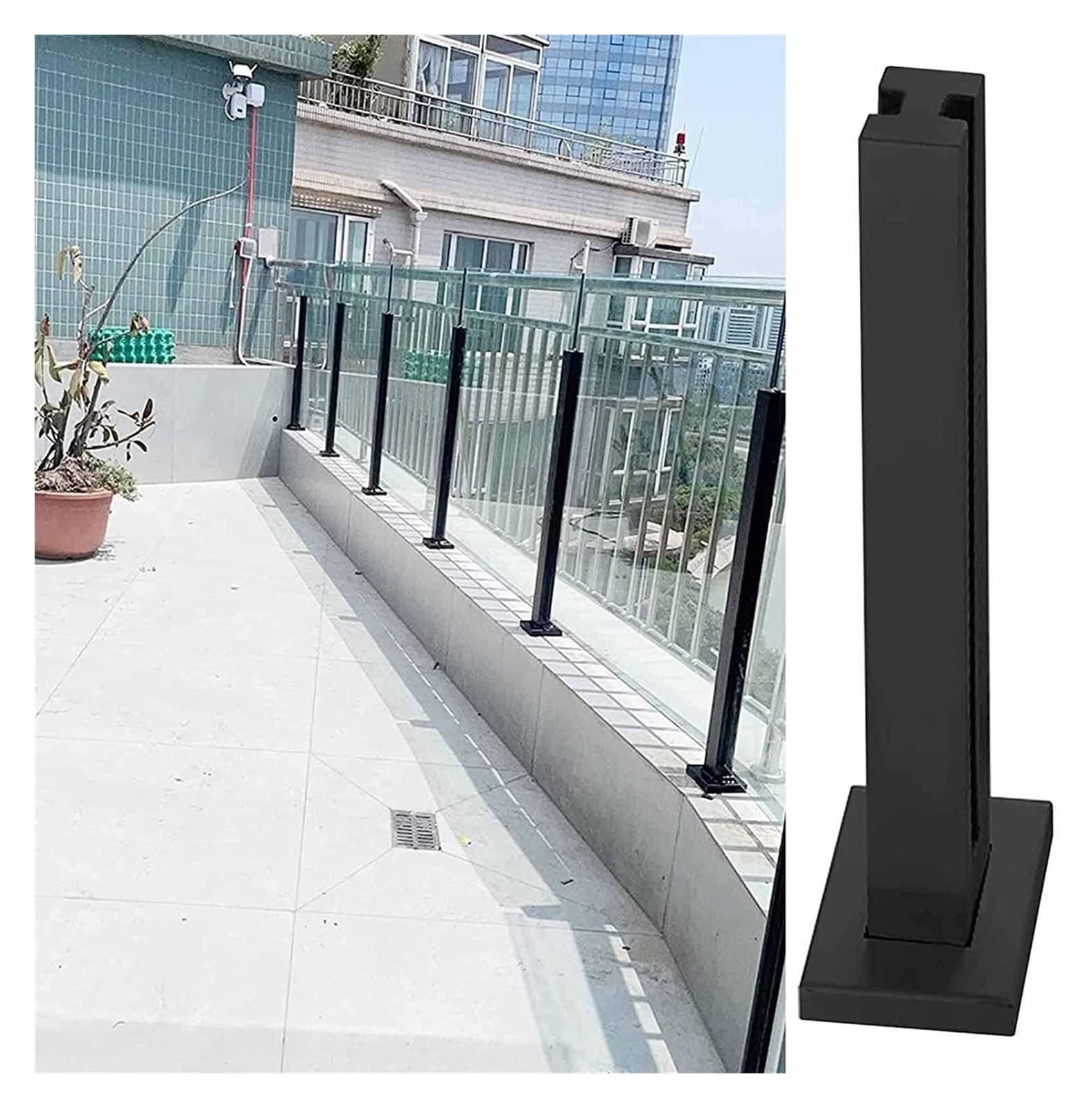 Gyeqxkt Black-Mid Post Black Stainless Steel Glass Balustrade Post Handrail Kit For Patio Veranda Fence Contemporary Design With Glass Panels And Hardware (Size: 90Cm/35.4")