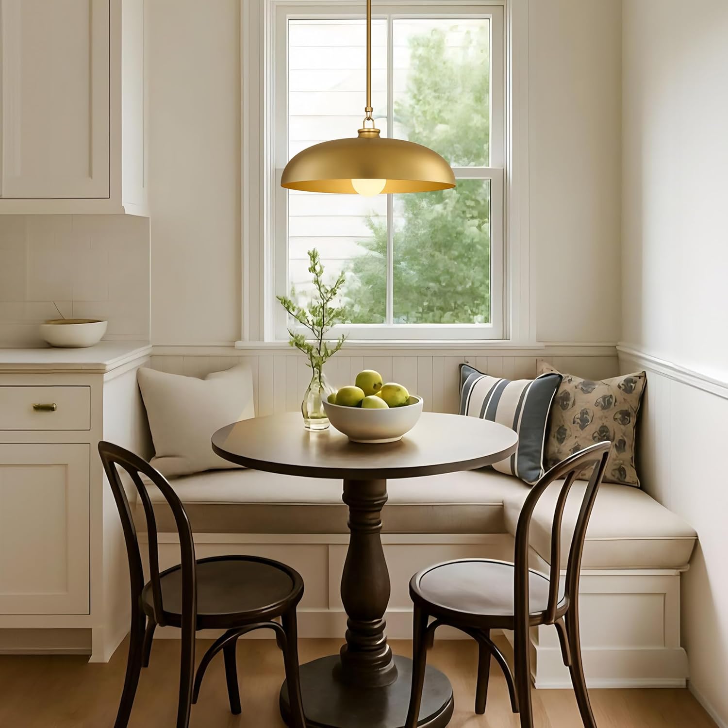 15.7 Inch Modern Pendant Lights Kitchen Island, 1-Light Brushed Gold Dome Pendant Ceiling Light All Metal, Contemporary Single Hanging Lighting Fixtures for Dining Room Over Table Sink Hall