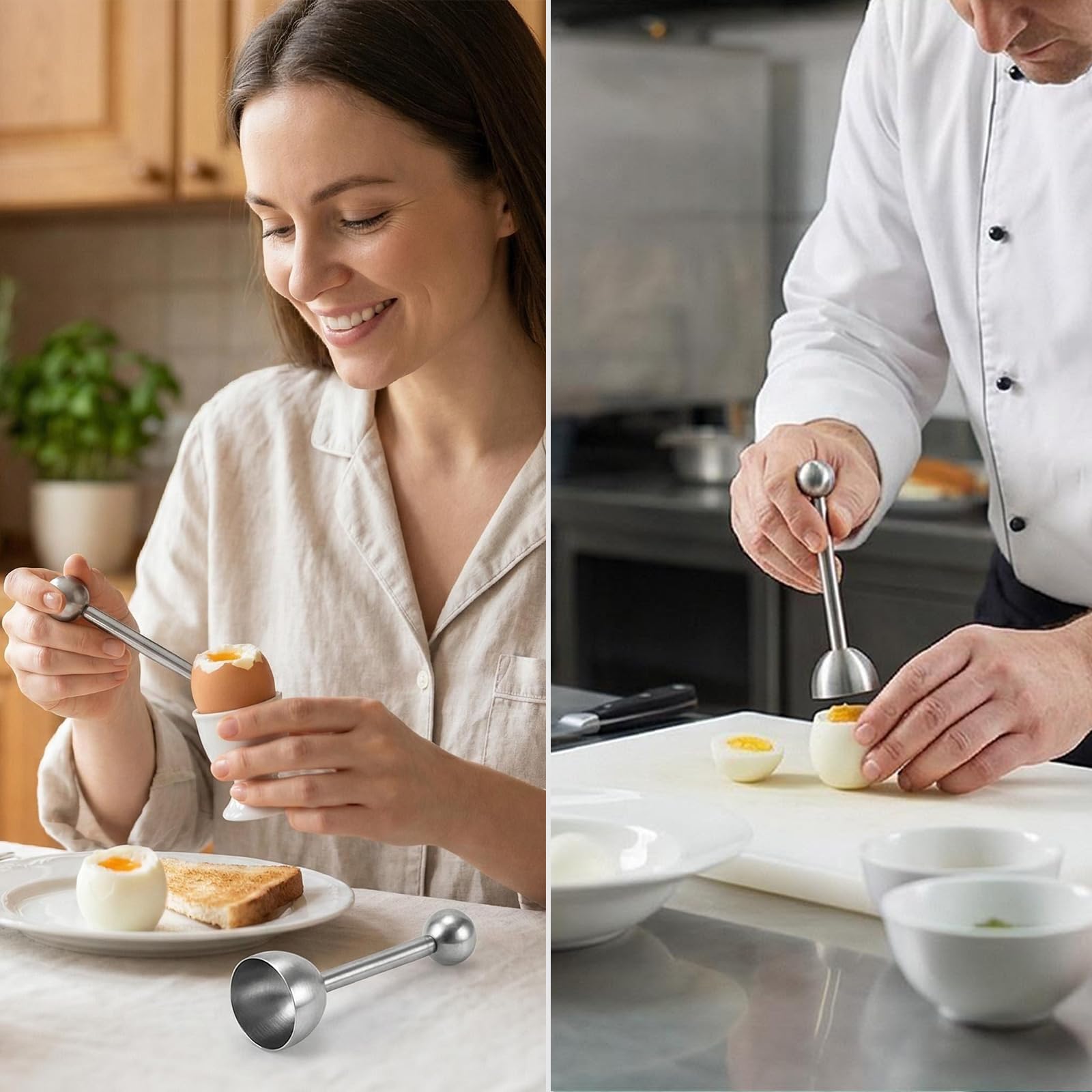 Abridor de Huevos de Acero Inoxidable, Cortador de Cáscara para Huevos Hervidos Duros y Blandos, Abridor Rápido sin Desperdicio para Cocina
