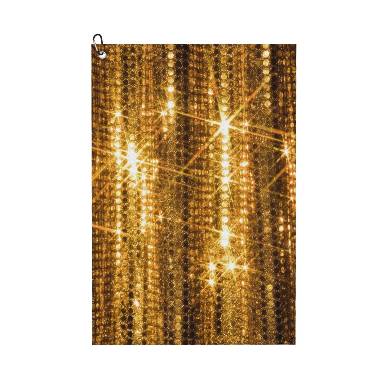 Hnnkloy Gold Sequin Sparkle, 16x24 in Portable Waffle Golf Towels with Carabiner Clip for Golf Bag