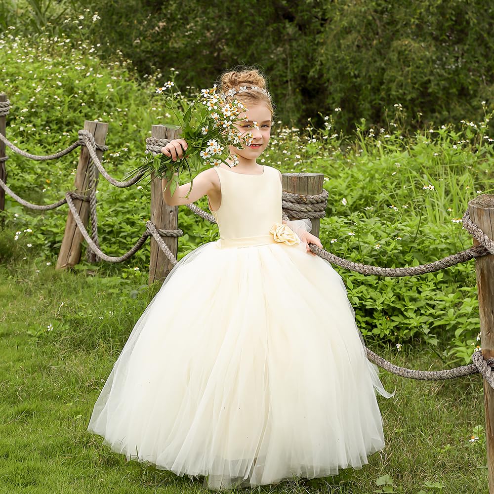 PLWEDDING Vestito da ragazza di fiori, per compleanno, tutù, pageant, in tulle, da principessa, per feste, matrimoni, bambini,