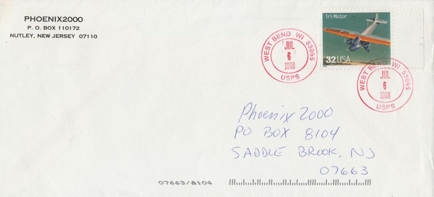 TriMotor 1997 32 Postage Stamp On Legal Size Envelope