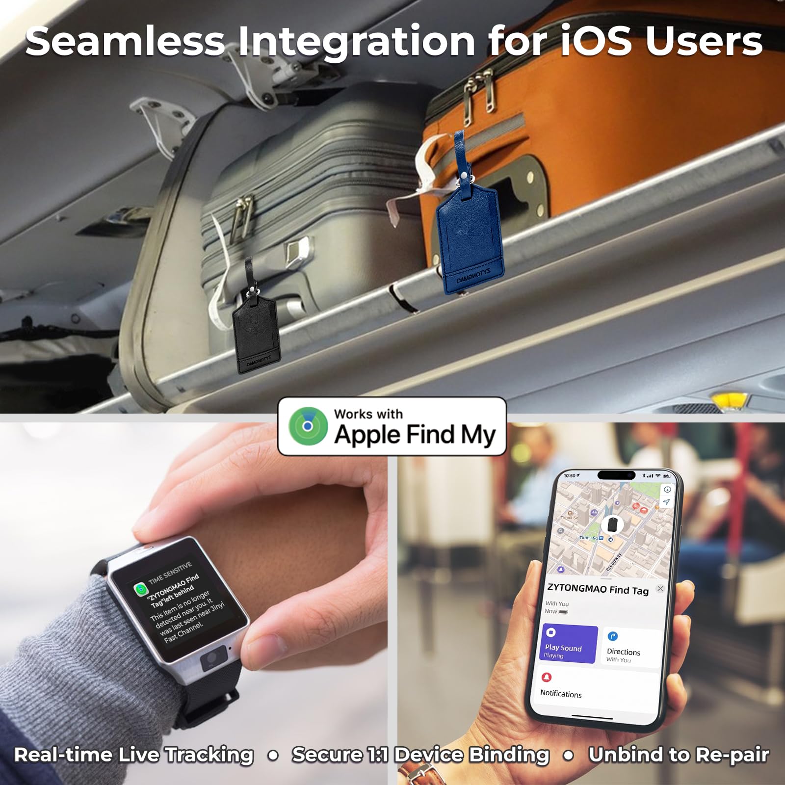 Etichetta intelligente per bagagli con tracker integrato, funziona con Apple Find My e Android, etichetta da viaggio in pelle di alta qualità con copertura per la privacy, localizzatore wireless