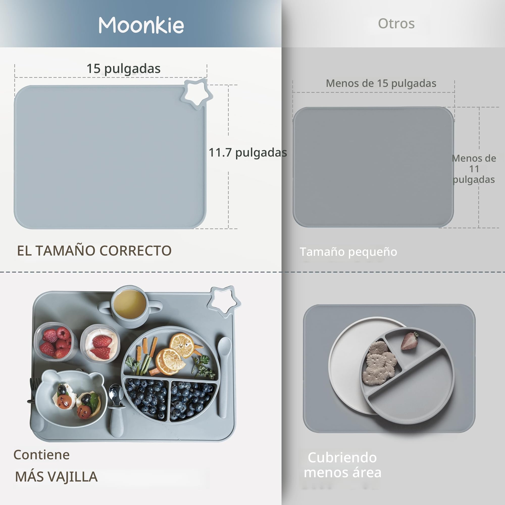 Moonkie manteles de Silicona para bebé, esteras de Alimentos portátiles Resistentes a Las Manchas antideslizpara niños pequeños con 2 Paquetes