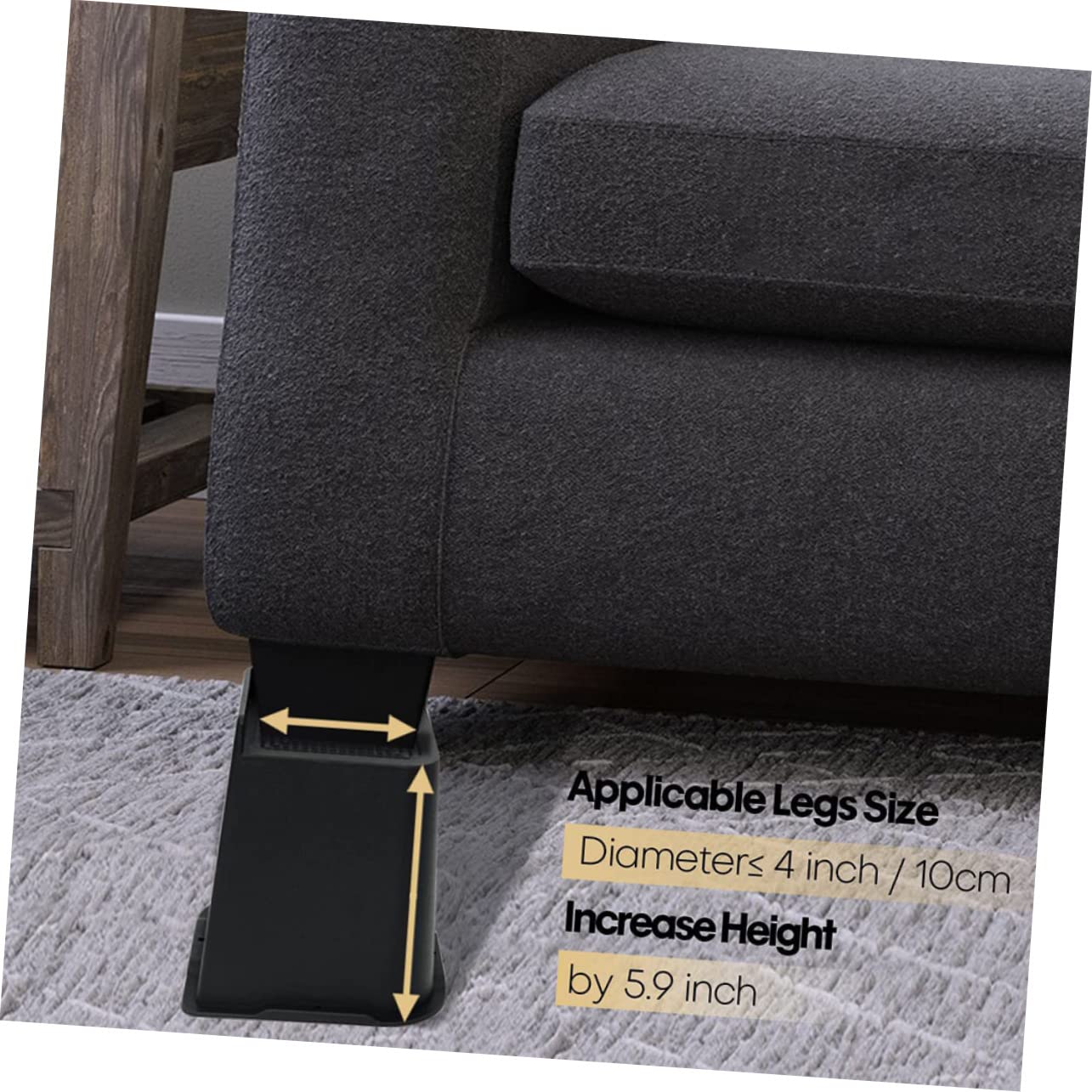 VILLCASE 4pcs -Skid Bed and Furniture Leg Risers for Stability and Scratch Prevention Heavy Duty Design for Beds Sofas and Desks Increase for Easy Cleaning