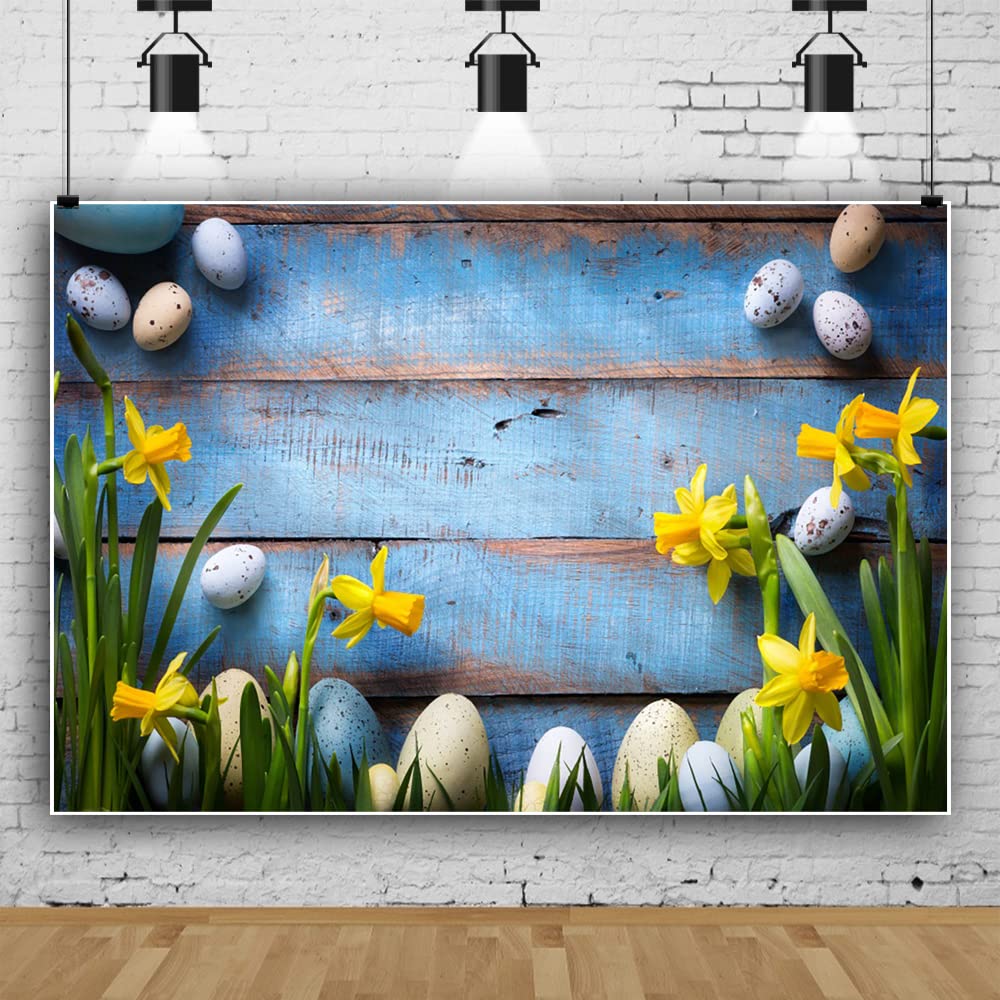 YongFoto Fondale Fotografico In Vinile Pasqua 1,5x1m - Uova E Fiori Con Raggi Di Sole - 2