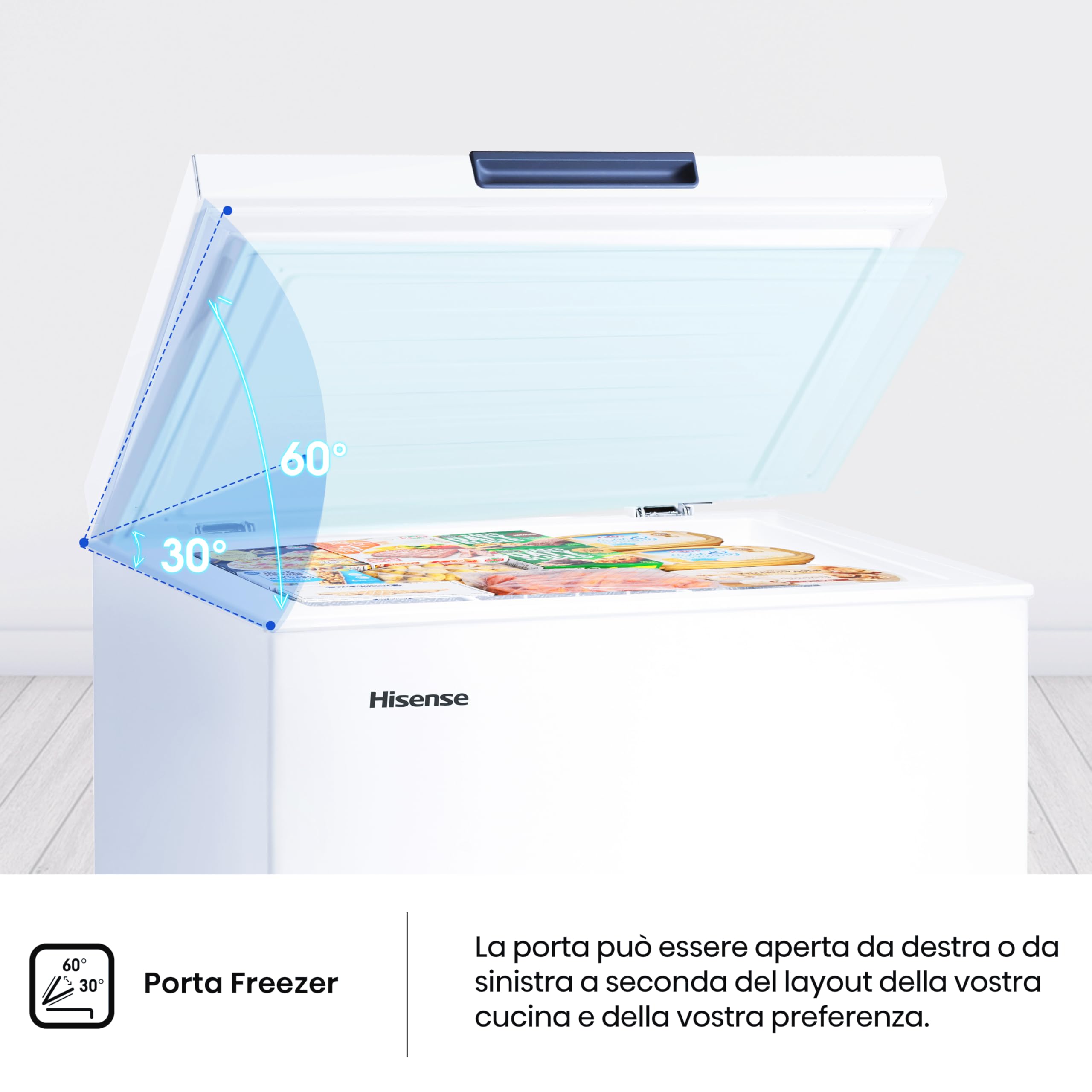 Hisense MCF95E Congelatore a Pozzo 95 L di capacità, Silenzioso 40 dB, Bianco, 54.6 x 47.9 x 85.4 cm