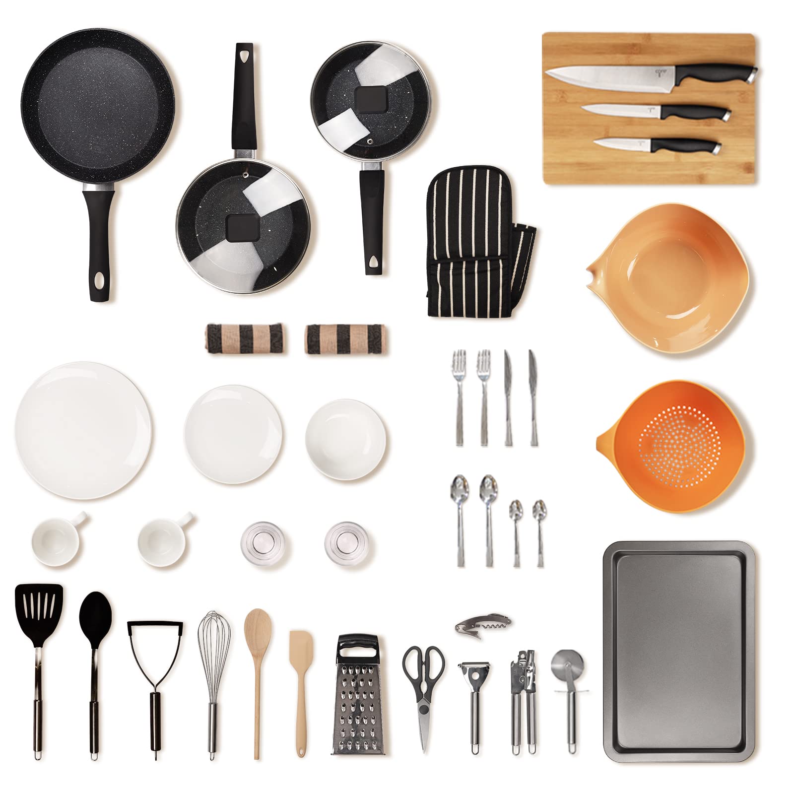 noah The Sous Chef Standard Kitchen Set - Ideal for Home Movers & Students - Pots and Pans Set, Utensils Set, Dinner Sets, Kitchen Accessories and More (2X Person Dinner Set)