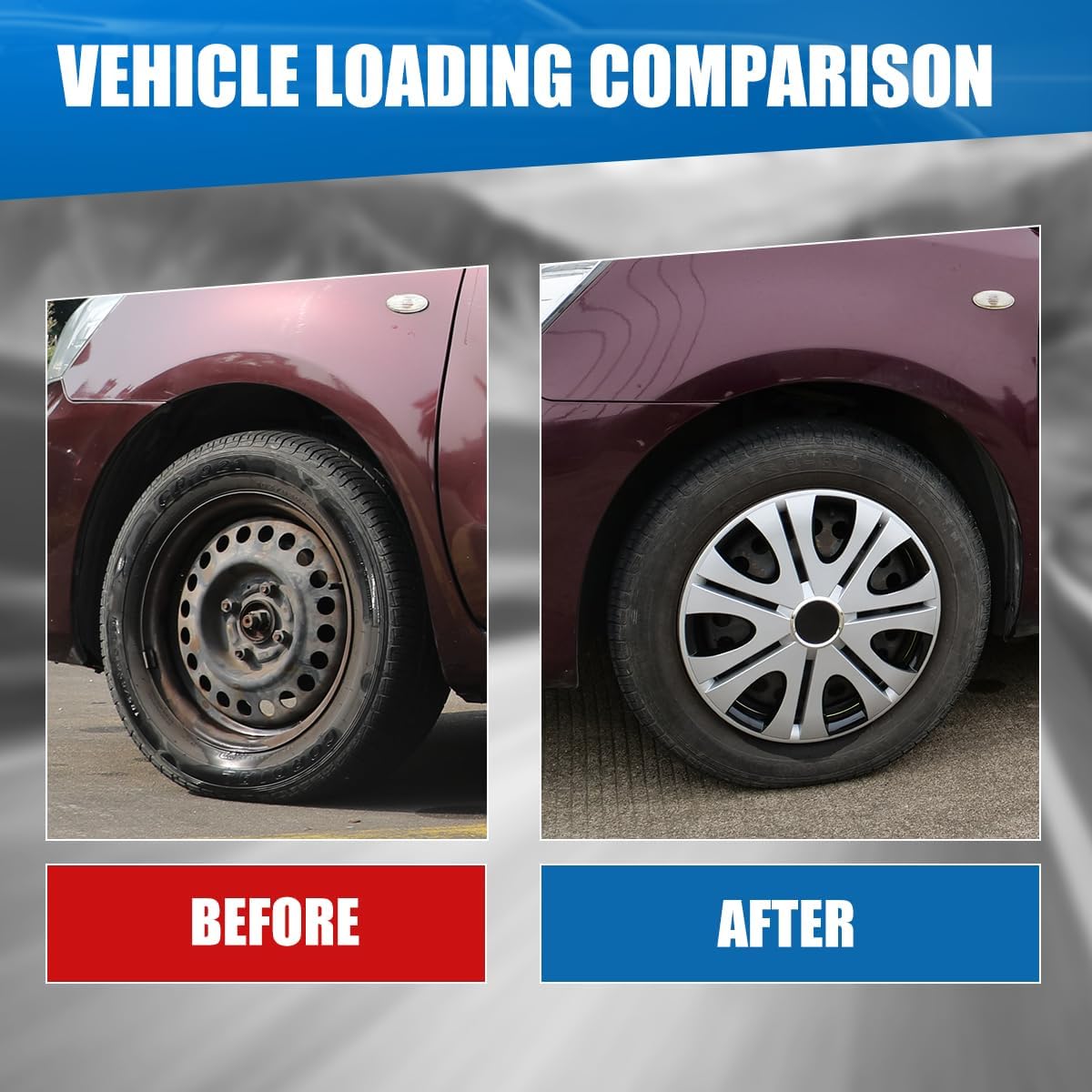 CPW 14" Wheel Rim Cover Universal Hubcaps Snap On Car Truck SUV ABS & PC Material Wheel Covers Snap Clip for Car Accessories Tire Rim Replacement, Set of 4 (14 Inch, Silver Lacquer & Black Lacquer)