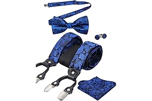 Mens Royal Blue Paisley Suspender and Bow Tie, Hanky, Cufflinks