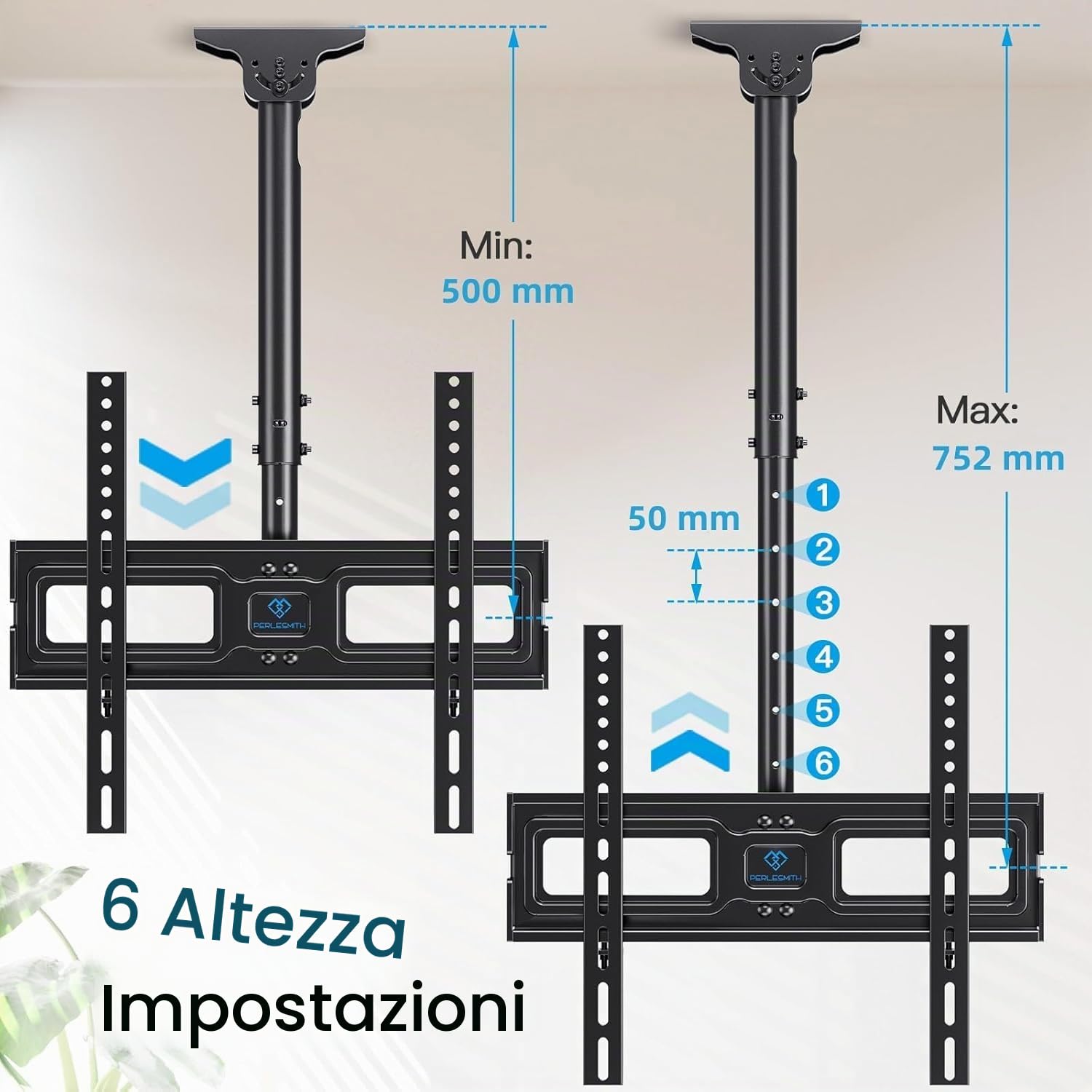 Supporto per TV da Soffitto Regolabile Girevole 26-65 pollici VESA 400x400mm 50kg