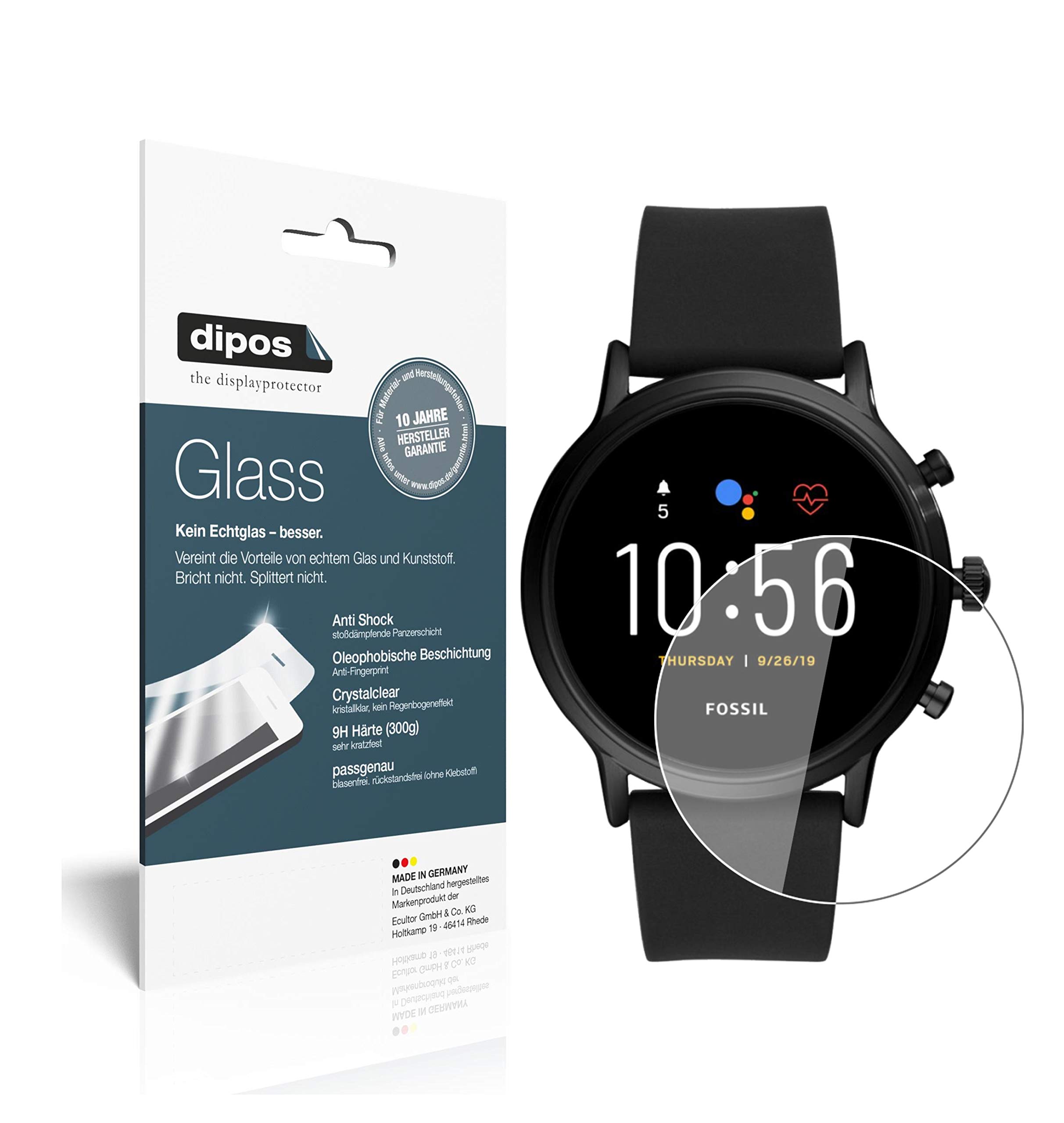 Dipos Pellicola Protettiva Per Fossil Carlyle HR (5ª Gen.) – 2 Pezzi Crystal Clear – Made In Germany – Taglio Laser E Anti Graffio - 6