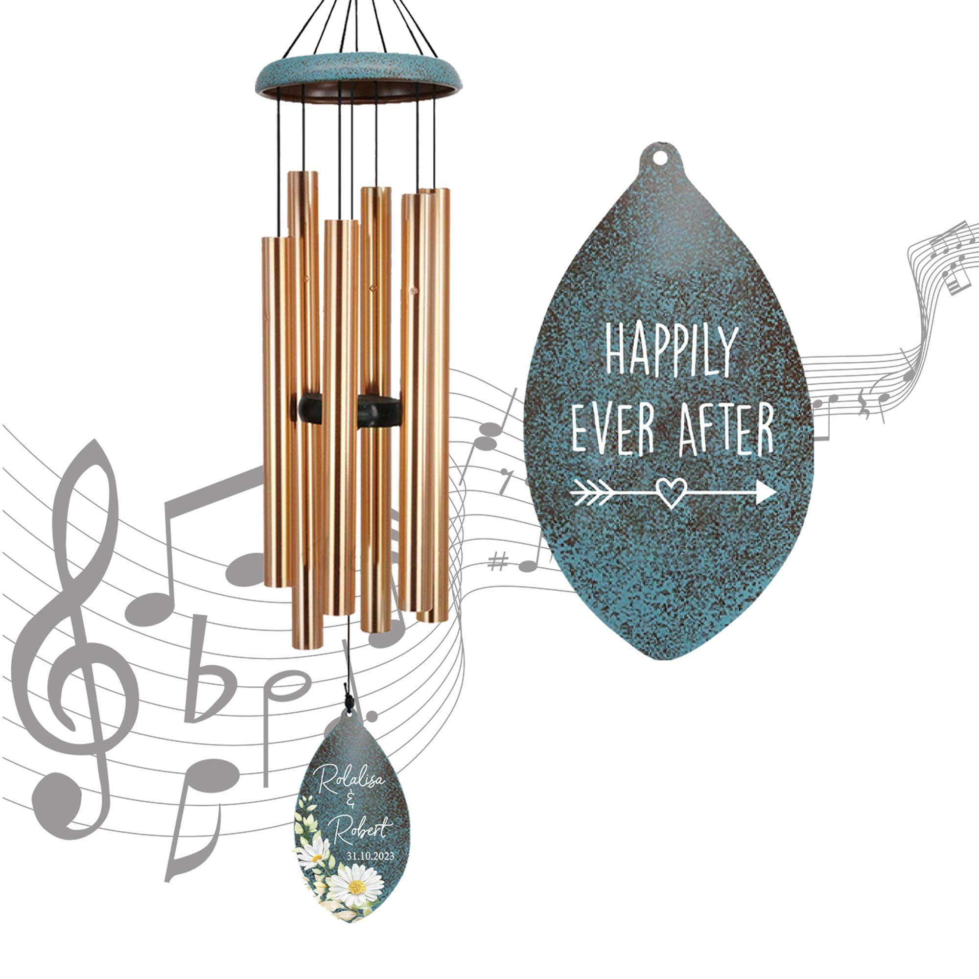 ASTARIN Engagement Gifts Wind Chime, Personalized Names &amp; Date Wind Chimes Gifts for Couple 2025, Wedding Gift for Newlywed Bride Groom Husband Wife, Gift Valentine’s Day