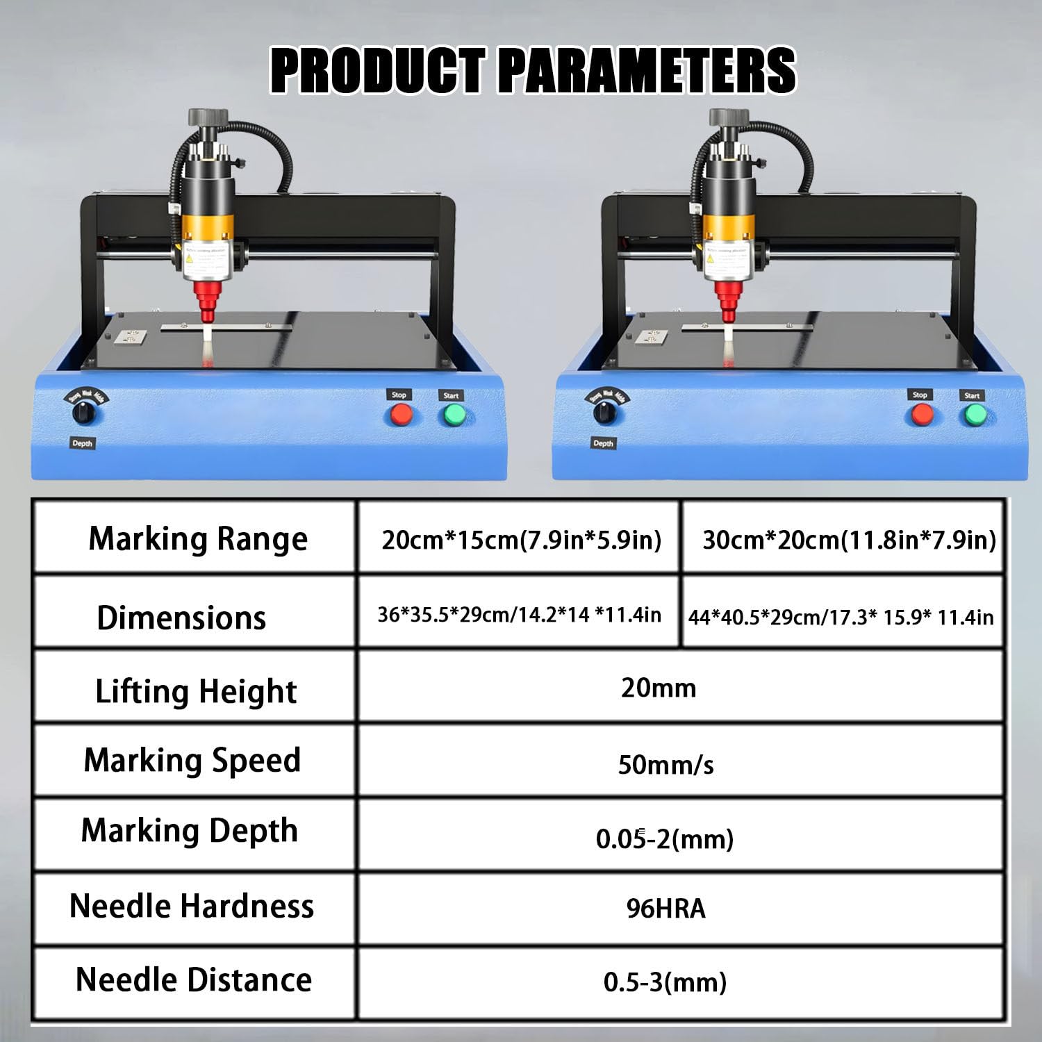 Máquina de grabado de metal de alta potencia, máquina de marcado eléctrico para aluminio, hierro, cobre, área de trabajo de 200 x 150 mm, profundidad de marcado de 0,05 a 1 mm, velocidad de 2 pulgadas