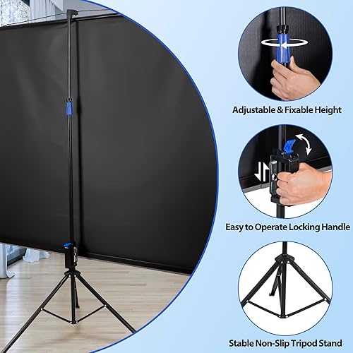 Miniatura 7 de SUPER DEAL Pantalla de proyector de 84 '' con soporte, pantalla de proyector portátil para interiores y exteriores 16 9 4K HD Pantalla de película