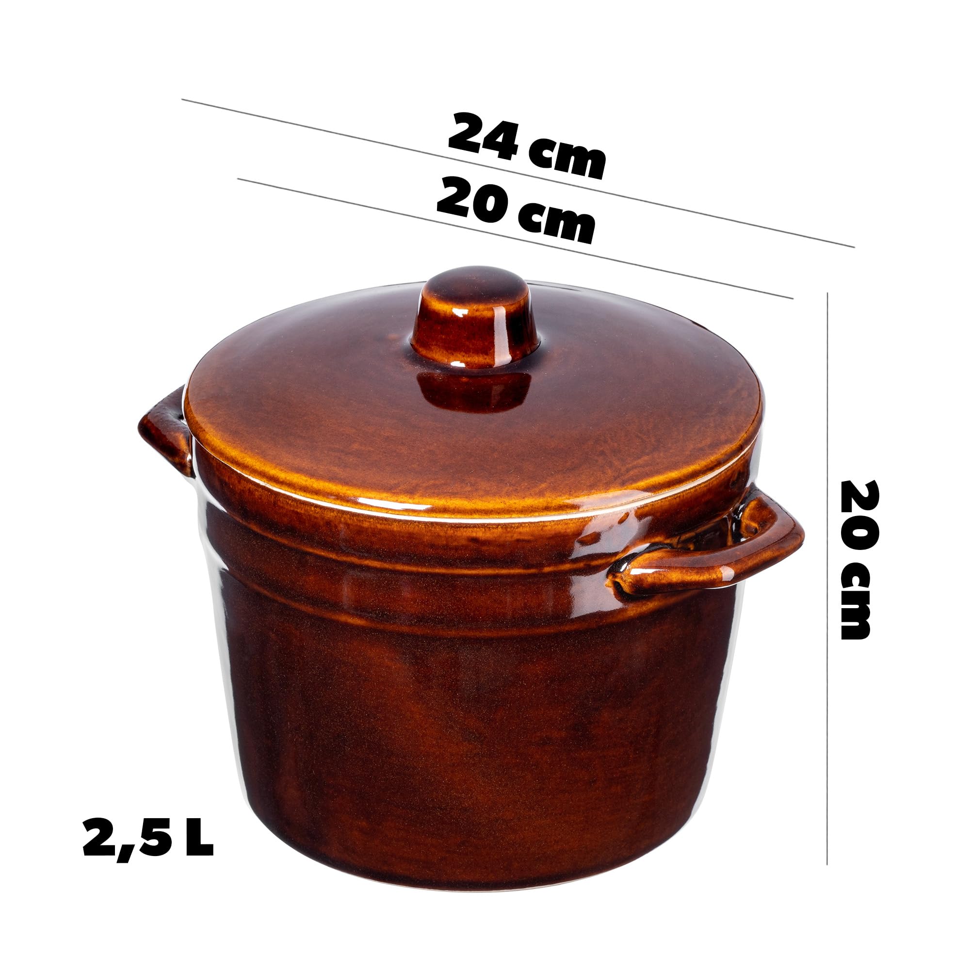 KADAX Olla de Gres Con Asas Laterales y Tapa - Cerámica Hecha a Mano, Apta Para Lavavajillas, Para Guardar Pepinos (2,5 L)