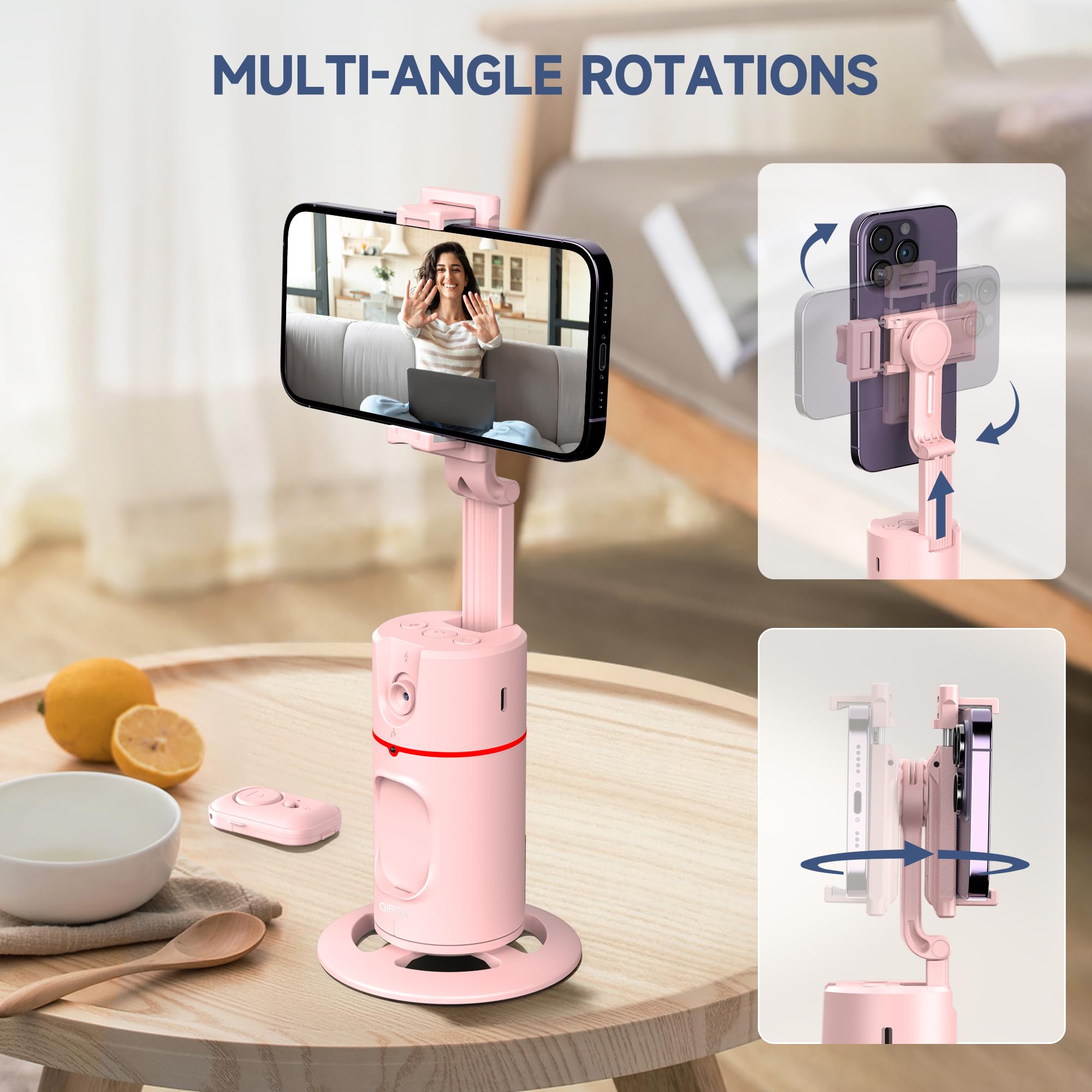 Automatyczny uchwyt do telefonu z funkcją śledzenia twarzy, statyw z funkcją śledzenia twarzy, obrotowy o 360° uchwyt do telefonu komórkowego stabilizatorem gimbalowym do Vlog/Tik Tok, akumulator