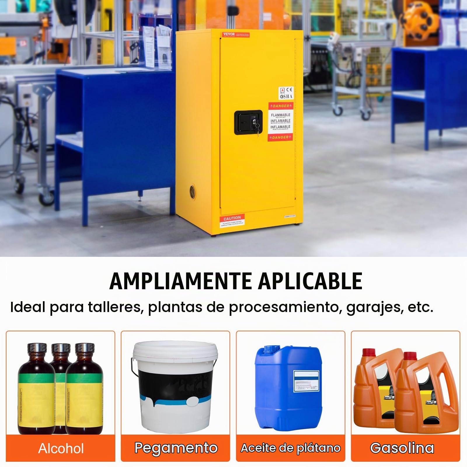 VEVOR Armario de Seguridad 85x37x37 cm Armario Ignífugo Amarillo 60,6 L Armario Ignífugo de Acero Laminado en Frío para Almacenar Quitar Alcohol Pegamento Gasolina Aceite Líquidos Inflamables