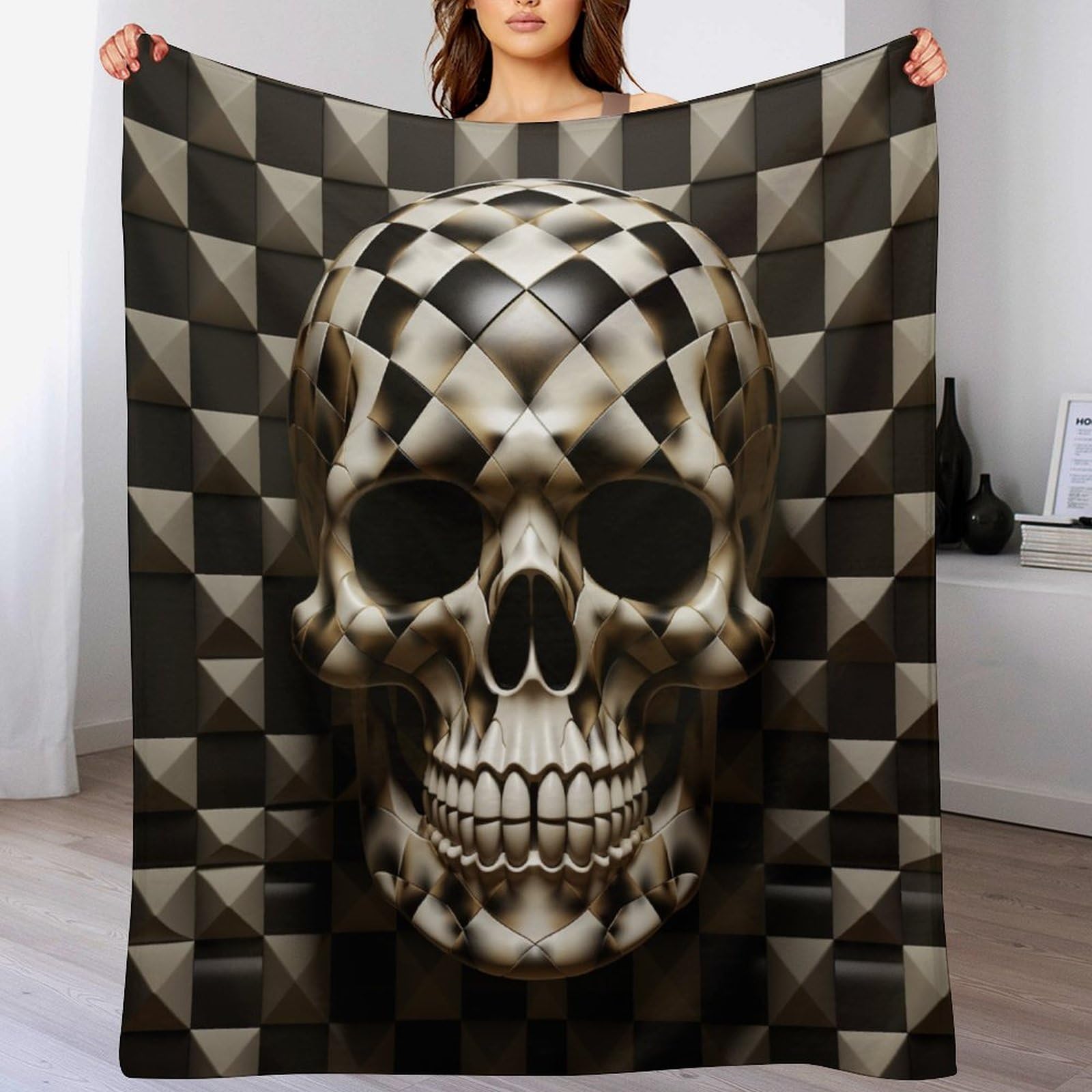 Couverture moelleuse avec motif de crâne en plaid polaire chaud anti-frissons 100x130cm