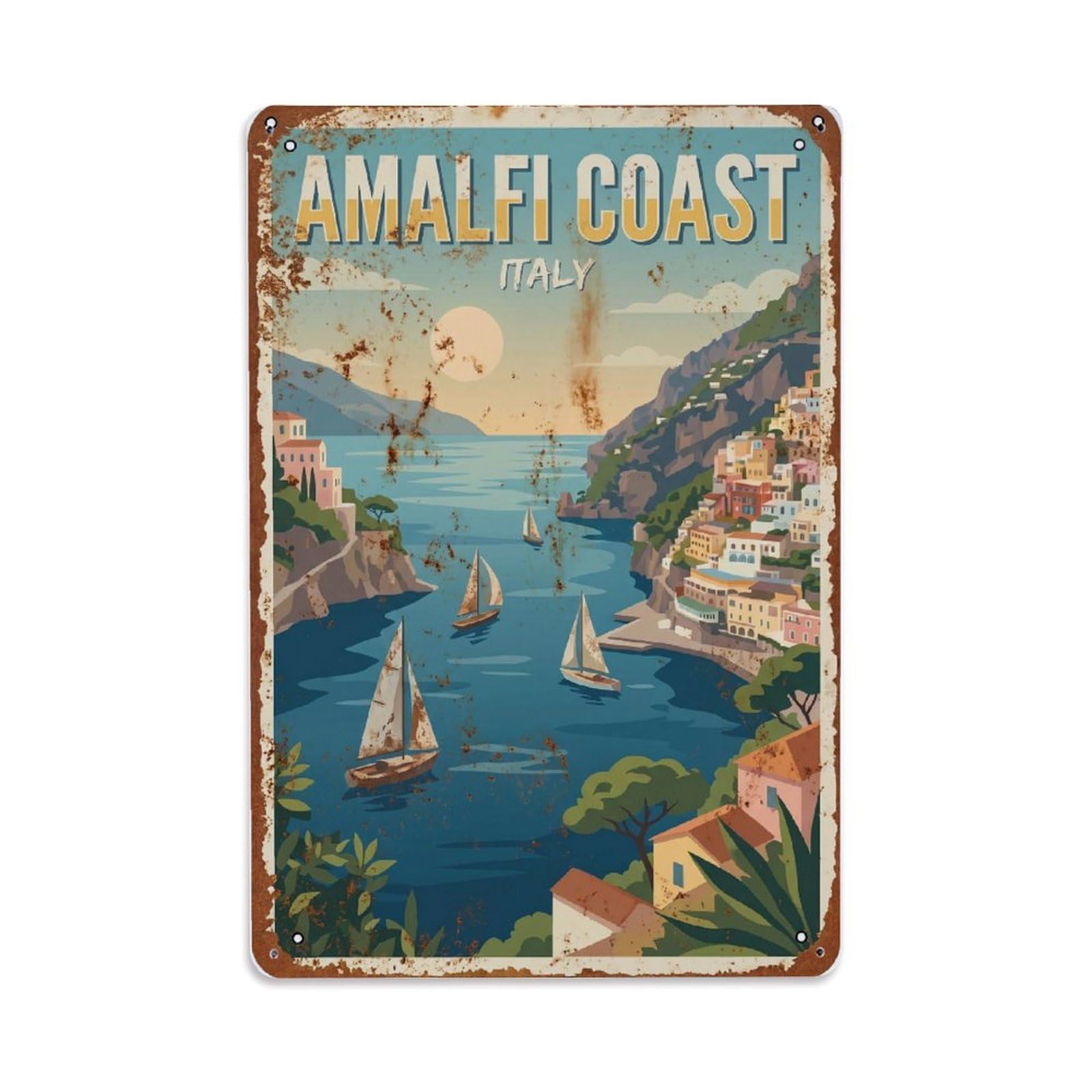 Vintage Travel Bay Italy Tranquil Metal Tin Sign Plaque Wall Decor for Cafe, Club Bar, Office, Home Garden Metal Poster 8x12Inch